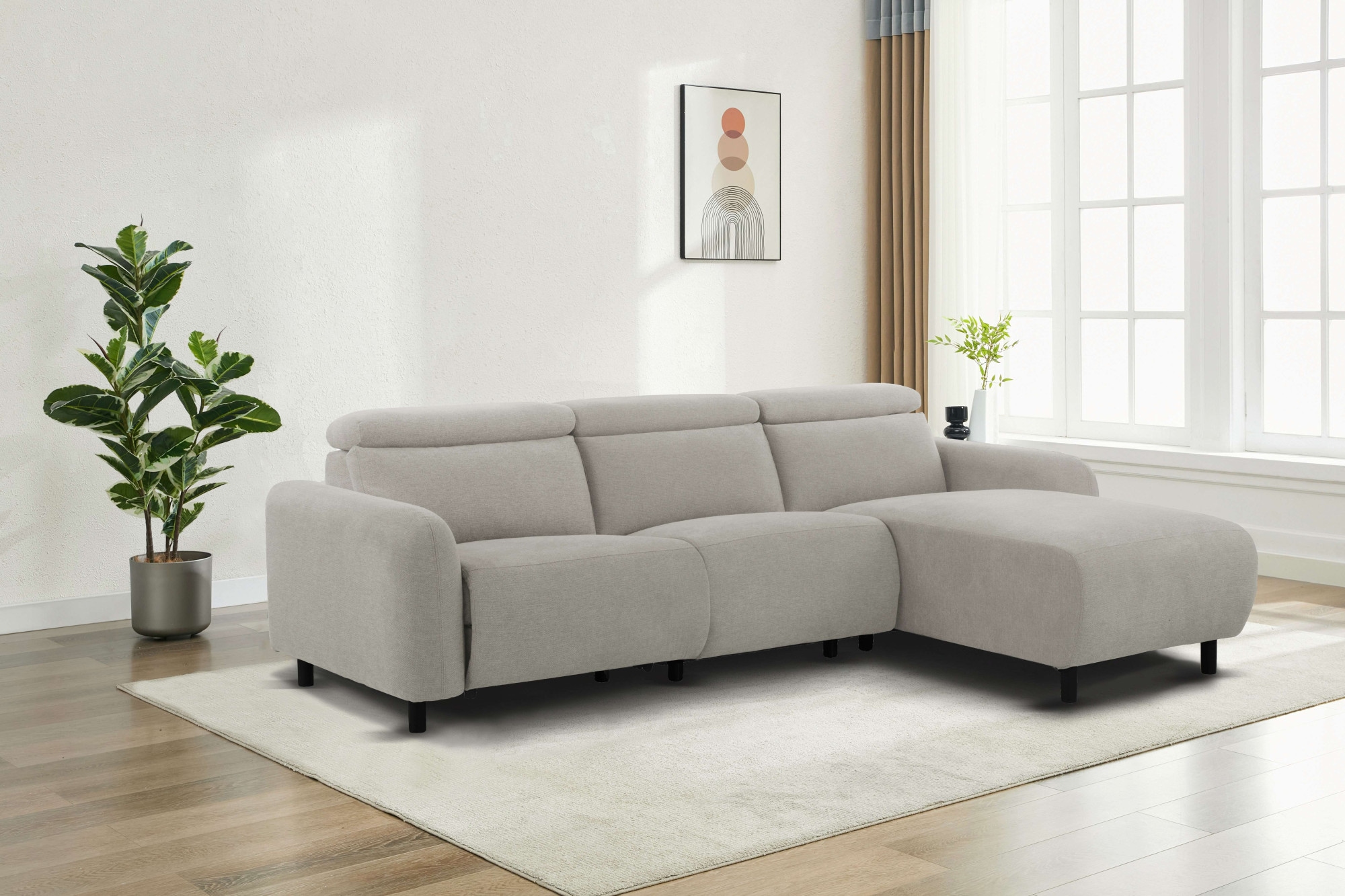 Home affaire Ecksofa »SKAANE Struktur, L-Form, 274 cm, manuelle u. elektrische Funktion,«, rundes Design, Kopfteilverstellung, Federkernpolsterung