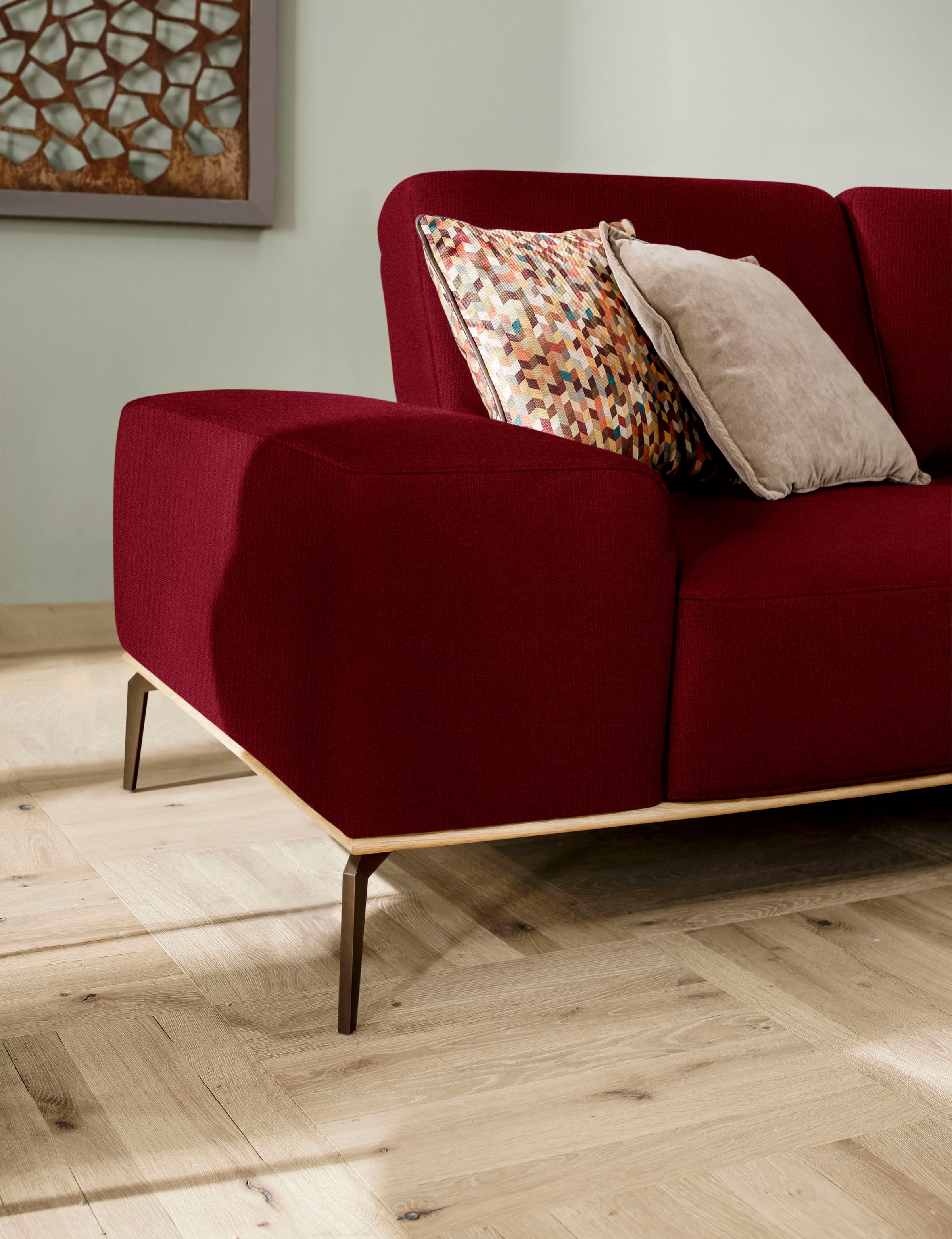 W.SCHILLIG Ecksofa »run, Designsofa mit tollem Sitzkomfort, bequem, L-Form«, mit Holzsockel, Füße in Bronze pulverbeschichtet, Breite 279 cm