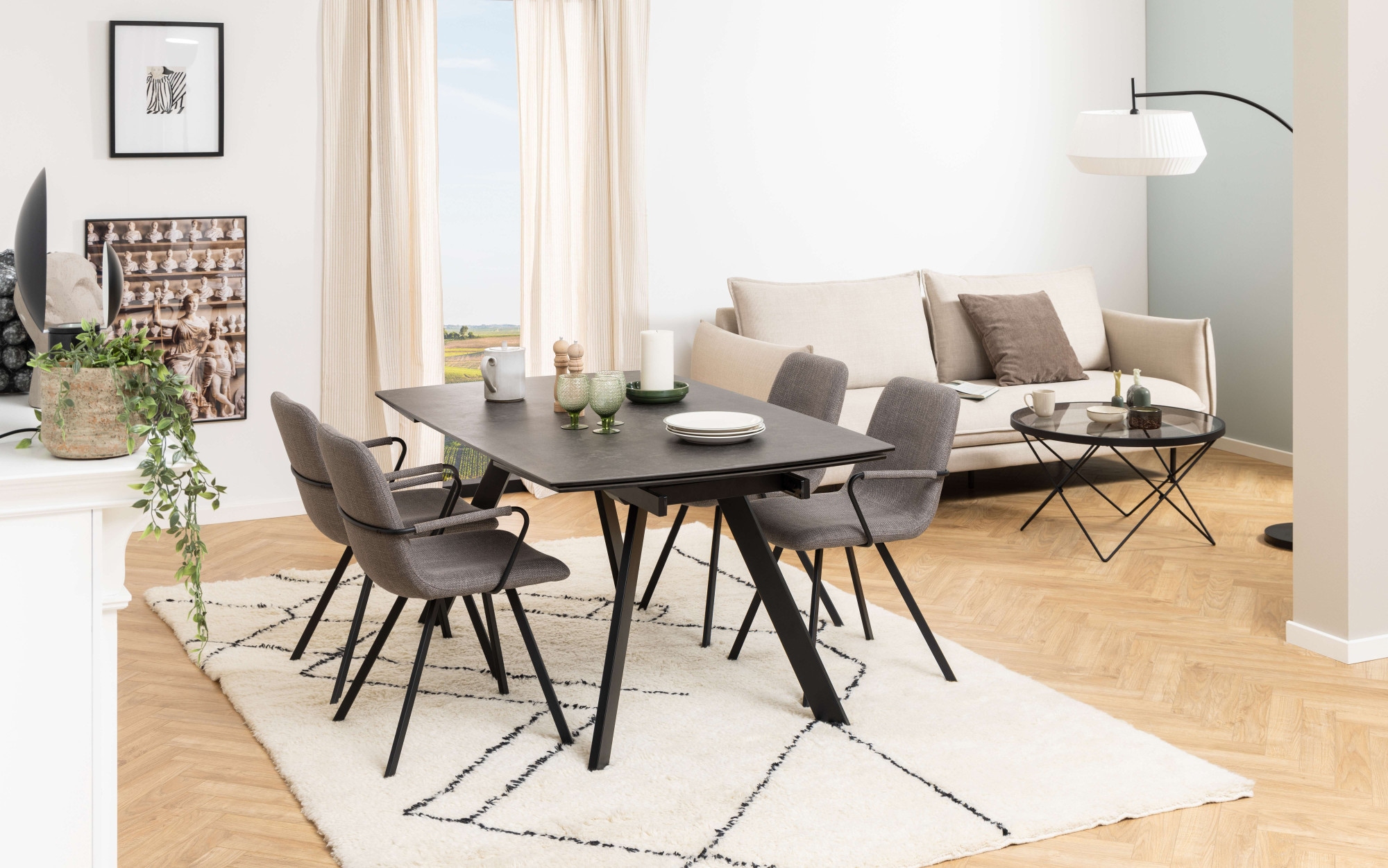 ACTONA GROUP Esstisch »Blackburn Tisch, Esszimmertisch,«, Platte in Keramik schwarz, Incl. Zusatzplatte, B: 160/240 cm