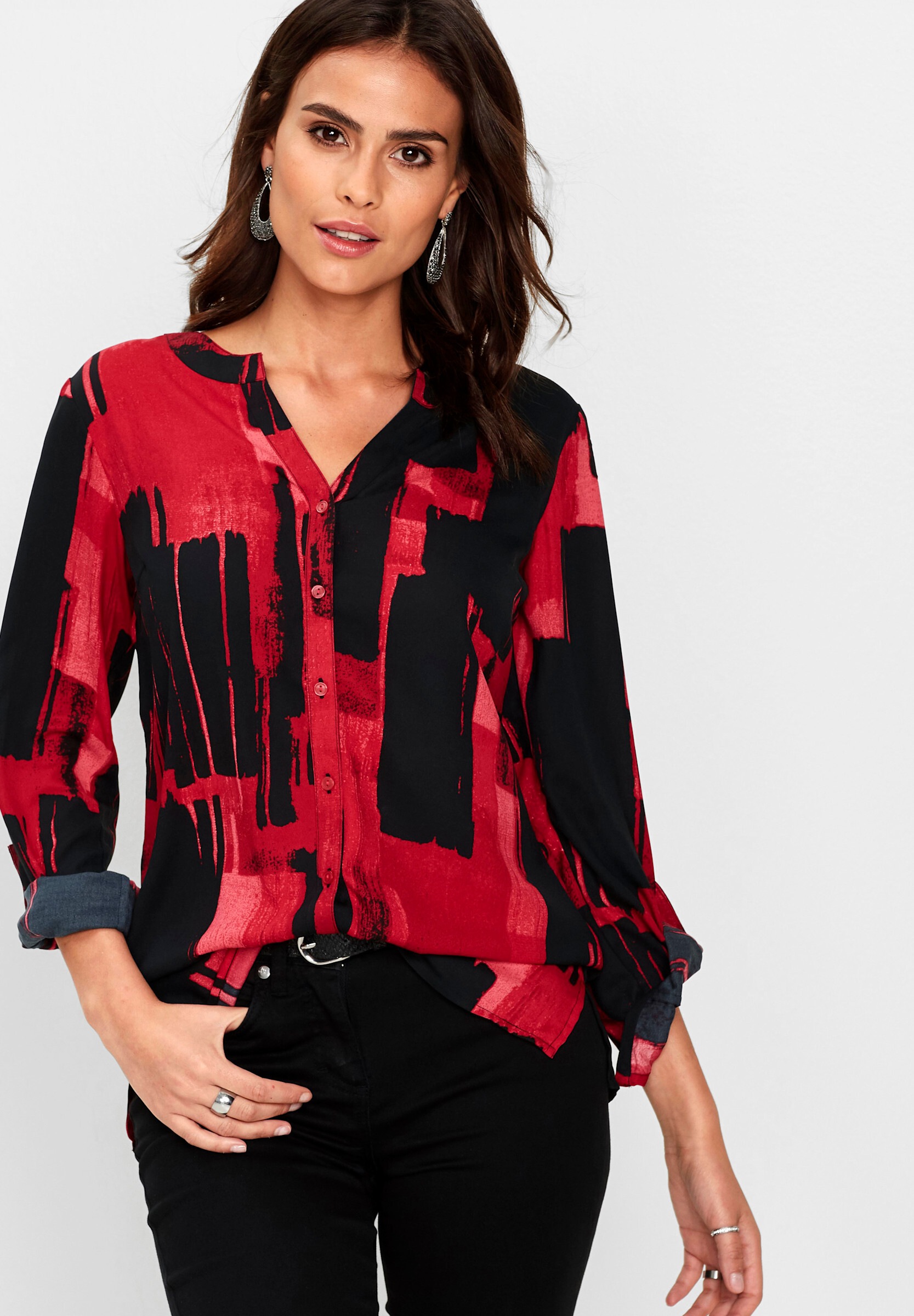 Witt Klassische Bluse »Druck-Bluse Druckbluse mit Krempelärmeln«