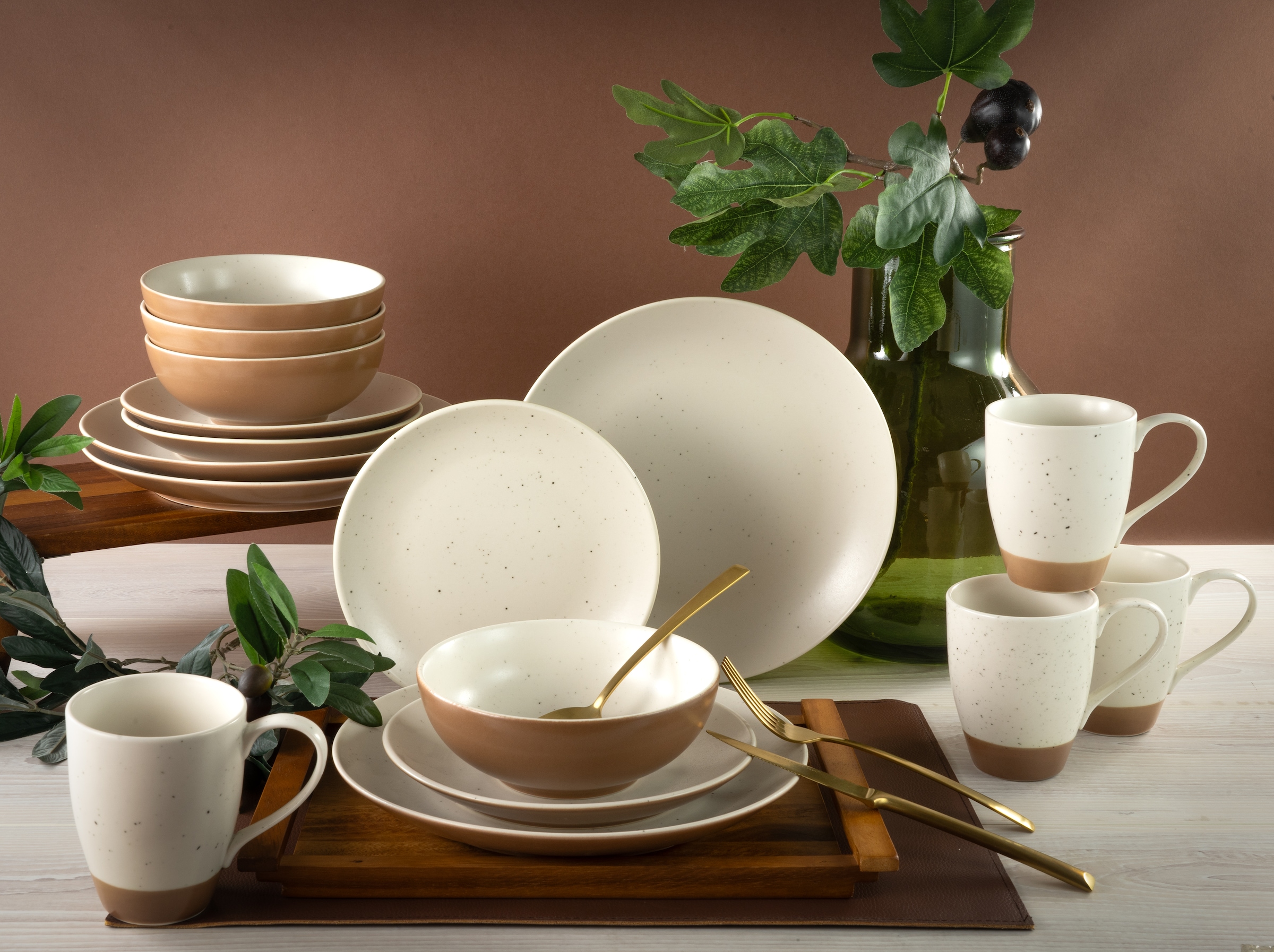 CreaTable Kombiservice »Geschirr-Set Sand Dunes«, (Set, 16 tlg., Kaffeeservice und Tafelservice im Set, für 4 Personen), Service, handwerklicher Töpfercharakter, 16 Teile, für 4 Personen