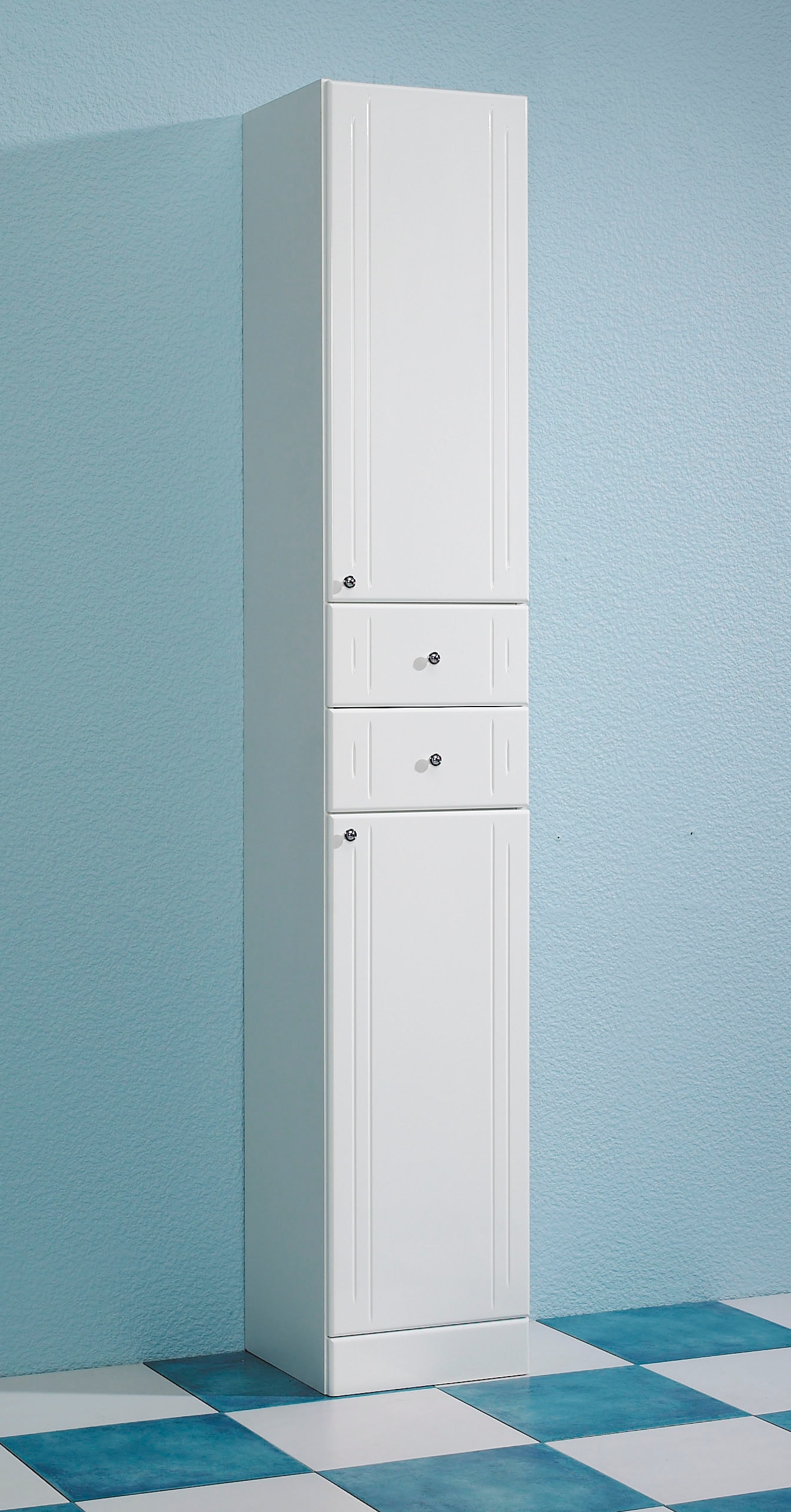 Saphir Hochschrank »Quickset 955 Badschrank, 32,5 cm breit, 2 Türen, 2 Schubladen« Badezimmer-Hochschrank inkl. Türdämpfer, Griffe in Chrom glänzend