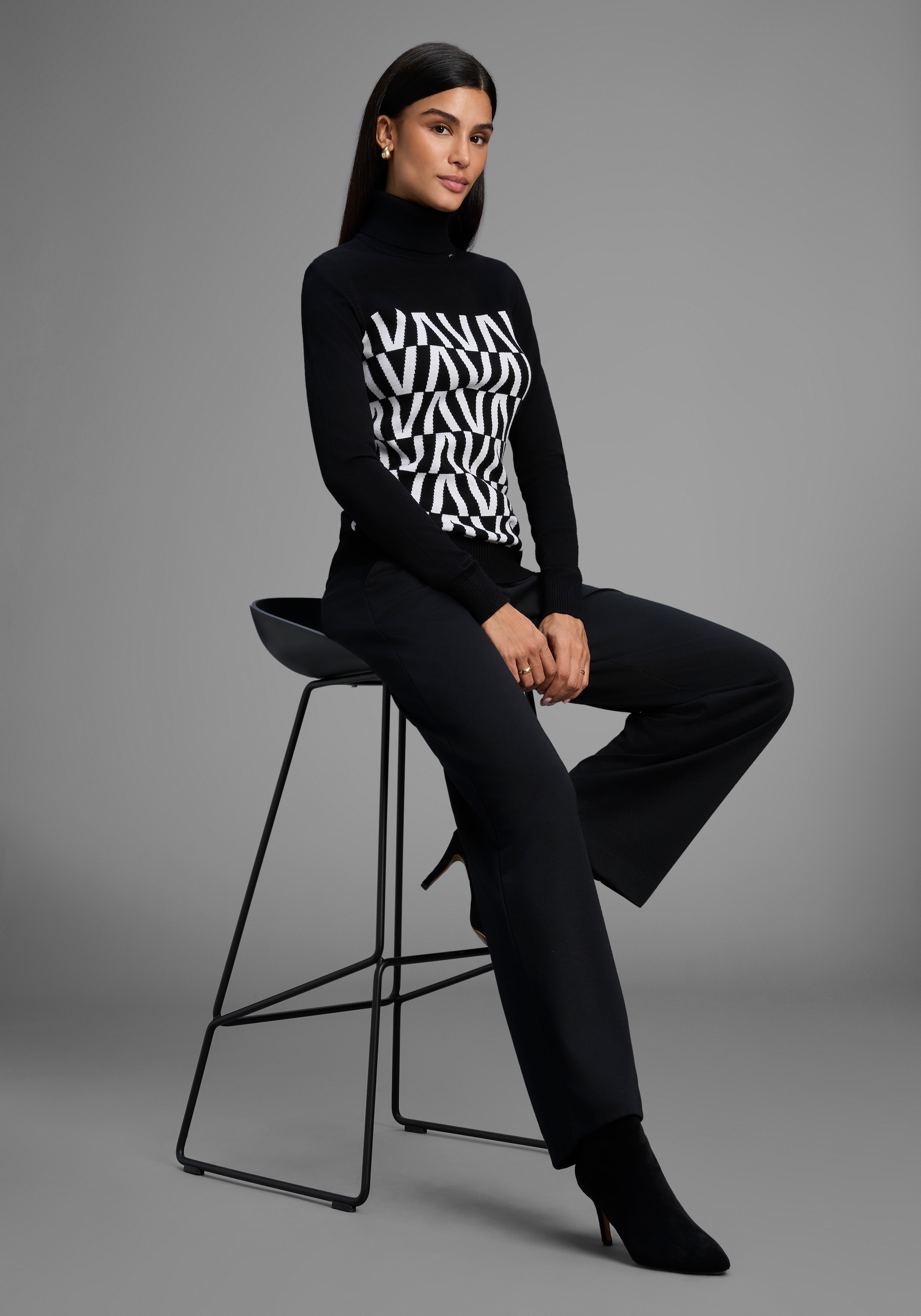 Bruno Banani Stehkragenpullover in grafischem Strickmuster - NEUE KOLLEKTION