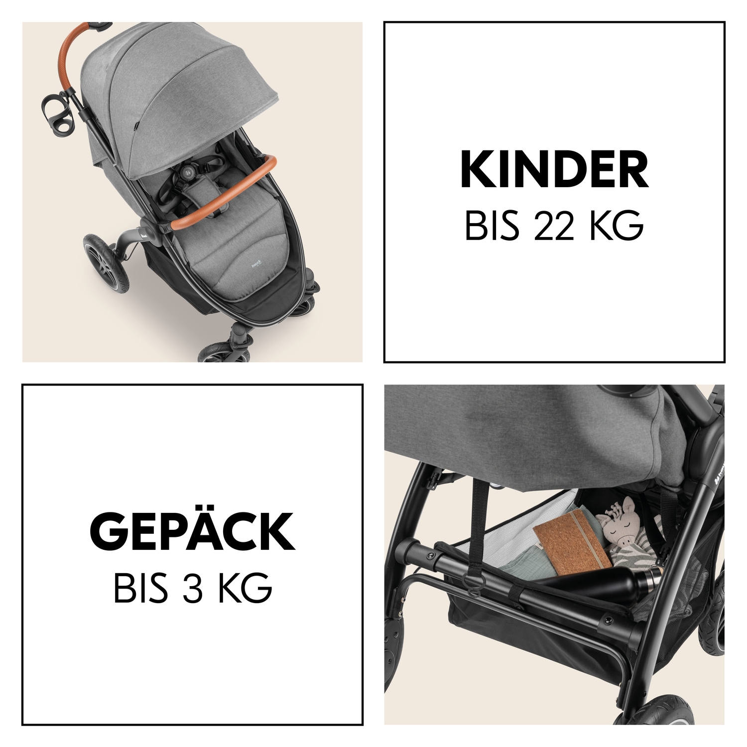 Hauck Kinder-Buggy »Uptown, Black Melange Grey«, 22 kg, bis 22 kg belastbar