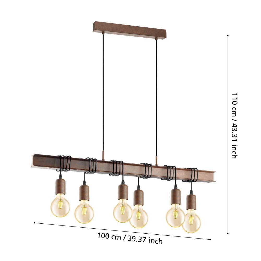 EGLO Pendelleuchte »TOWNSHEND 4 Hängeleuchte, Stahl, Rostoptik, Retro, Vintage, E27«, 6 flammig, Leuchtmittel E27 | ohne Leuchtmittel, antik-braun, Metallbalken, Esszimmer, 6 flammig, 110x100,5x7cm