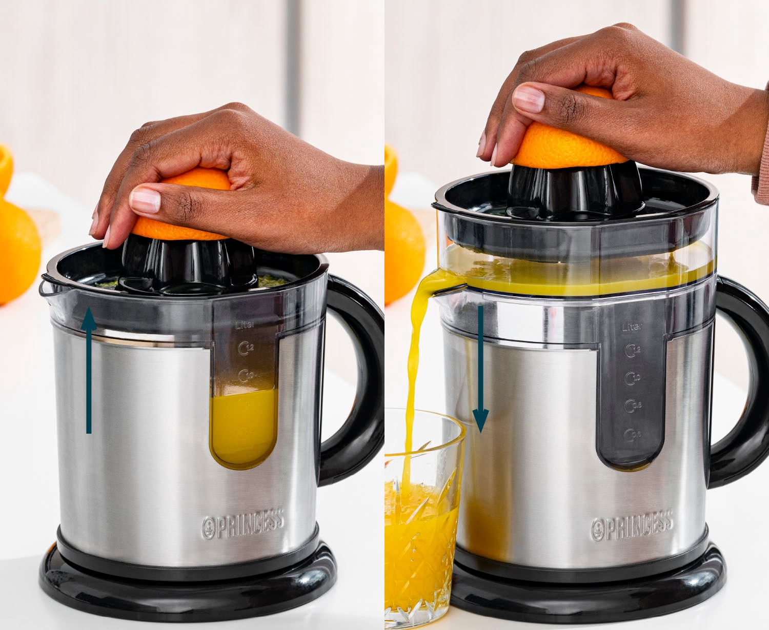 PRINCESS Entsafter »201975«, 40 W, Duo Juicer – Innovativer Zusatzsaftbehälter – Edelstahlausführung