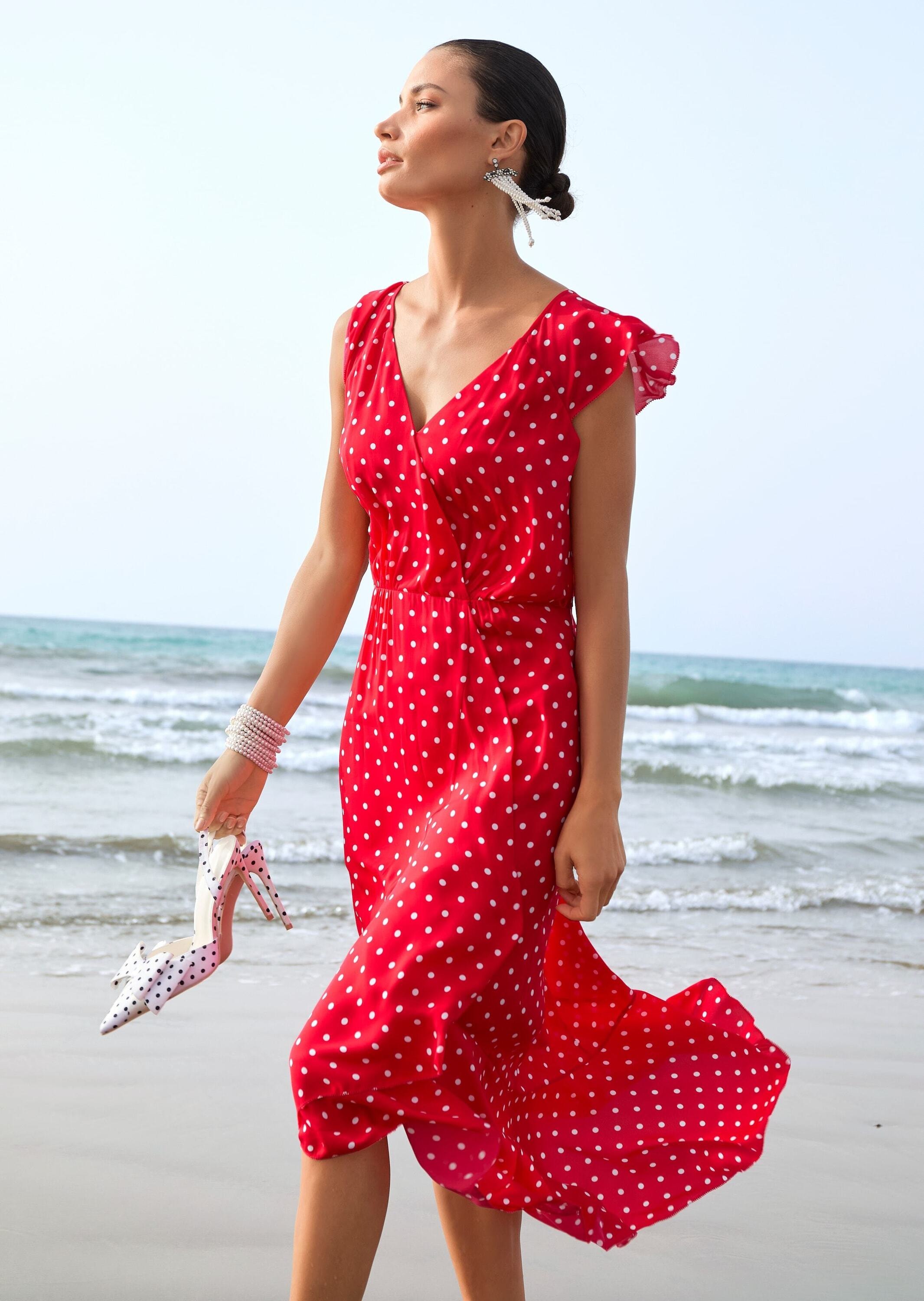 MADELEINE Midikleid »Wickelkleid Midikleid mit Tupfenmuster« Volant am Rock