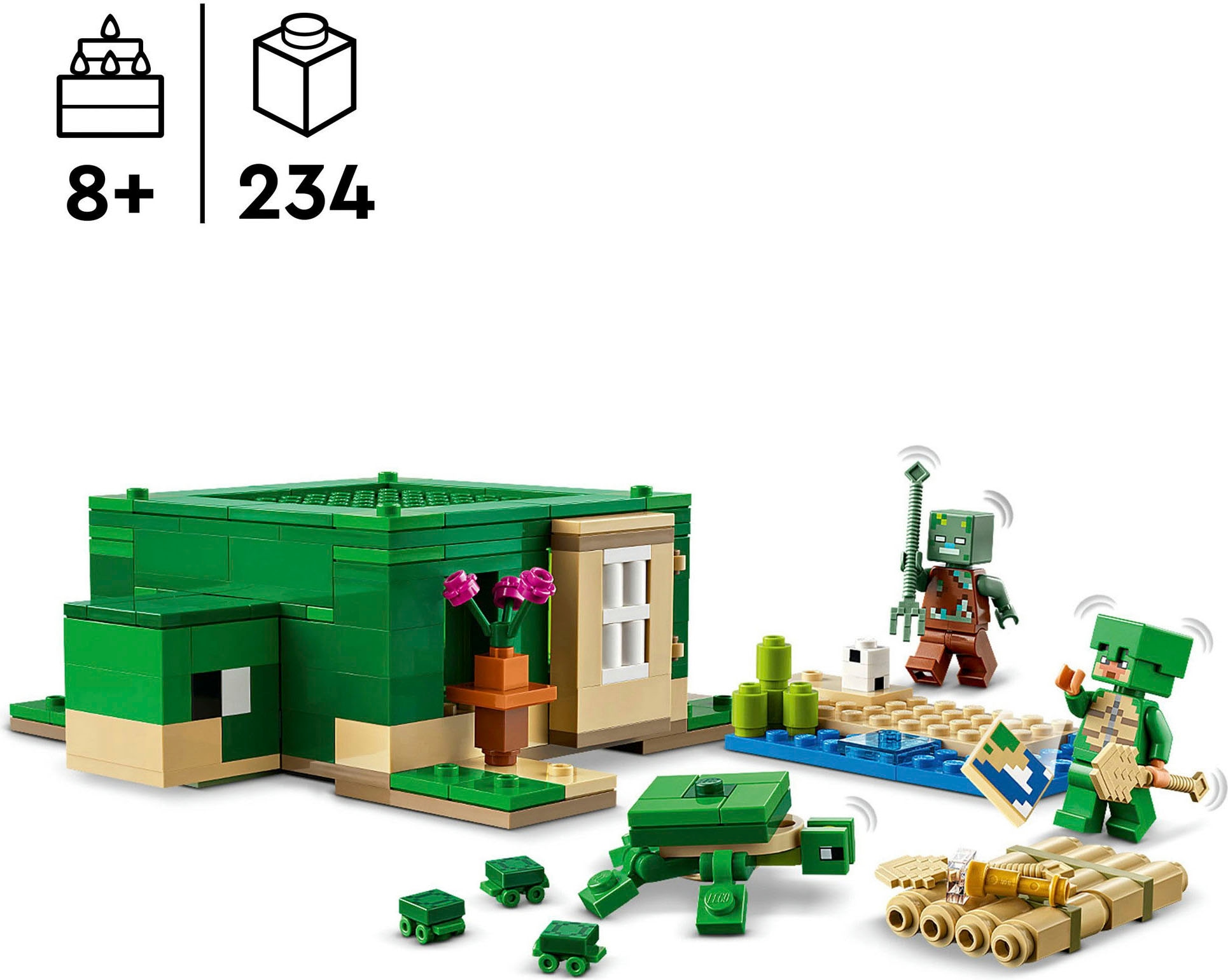 LEGO® Konstruktionsspielsteine »Das Schildkrötenstrandhaus (21254), LEGO Minecraft«, (234 St.), Made in Europe