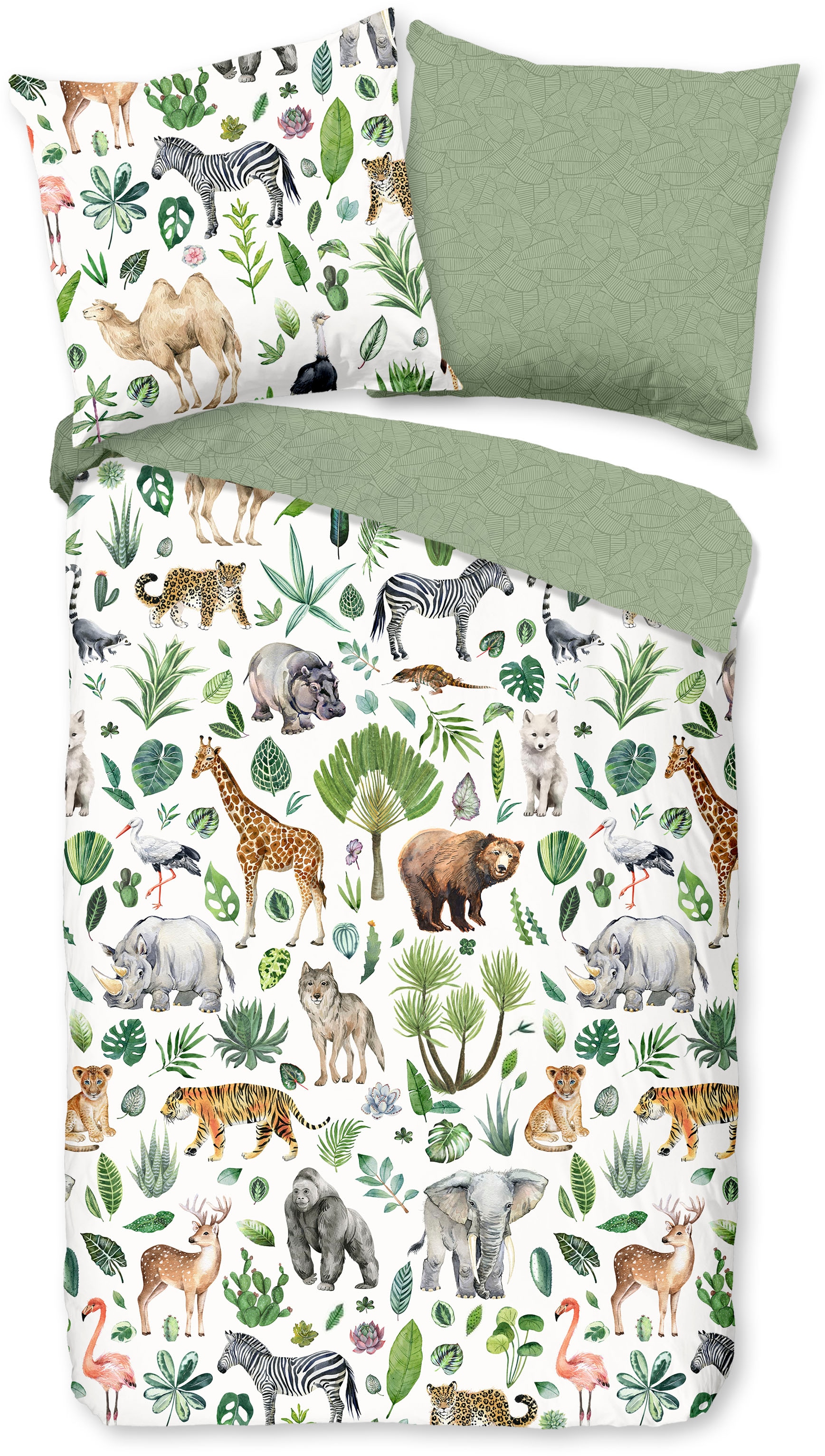 good morning Babybettwäsche »Samba«, 100% Baumwolle, 120x150, Reißverschluss, Wendeoptik, Baby, Tier, Grün