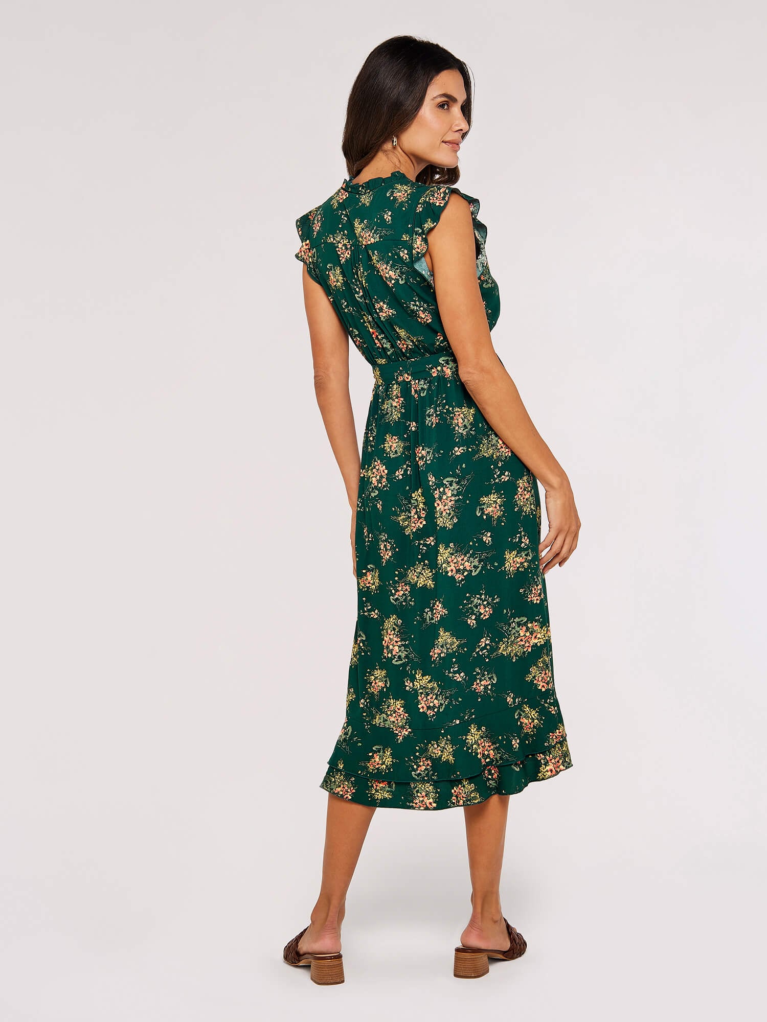 Apricot Druckkleid »Geblümtes Midikleid« mit Bindeband, 2 tlg. mit Rüschen und Bindegürtel