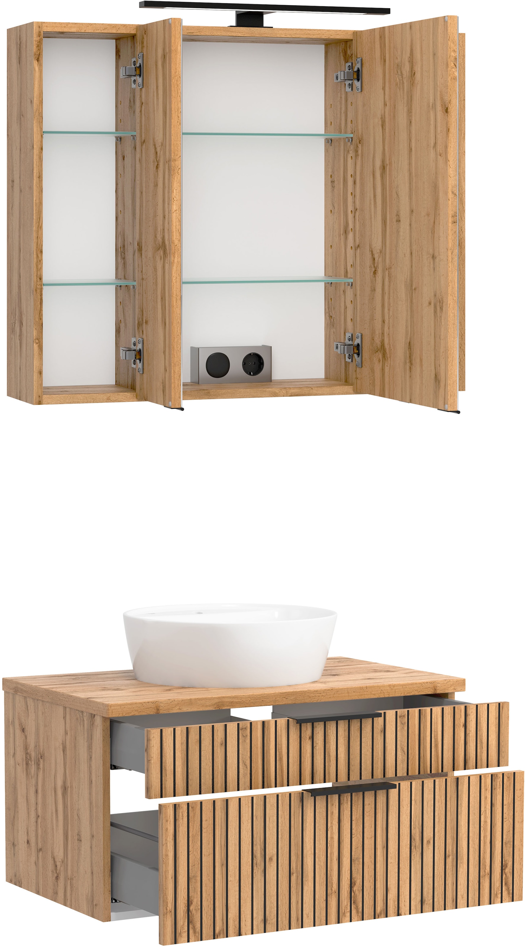 welltime Badmöbel-Set »Welltime, Carlton Waschtisch-Set, 80 oder 120 cm, gestreift«, (2 St.)