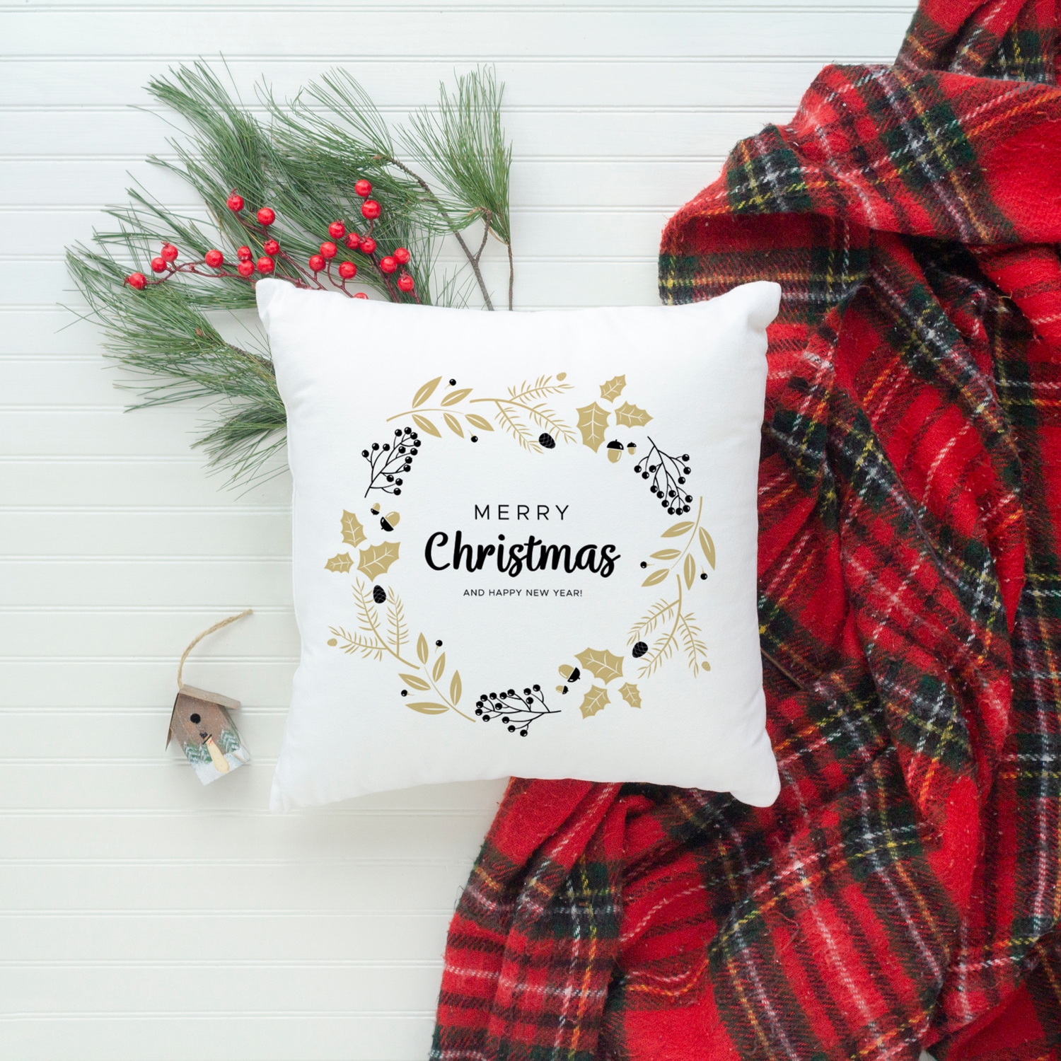 queence Dekokissen »Carolina«, Kissenhülle,Merry Christmas,Weiß,Weihnachtsmotiv,Festlich,Winterlich