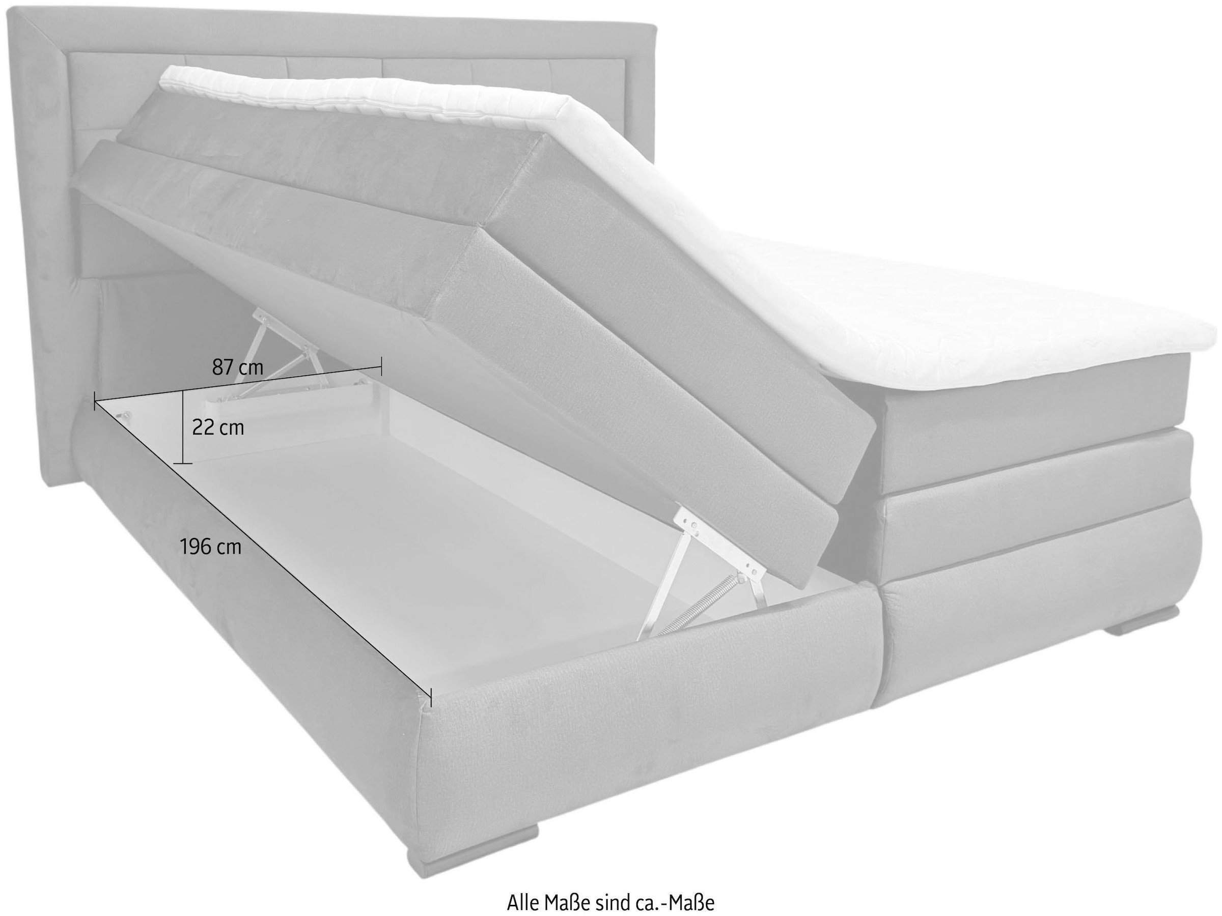 OTTO home Boxspringbett »MIVVA inkl. Bettkasten & Topper, Komfortliegehöhe: 67cm, Breite: 180cm« in H3, H4 oder Hmix H3/H4, wahlweise mit oder ohne LED-Leuchten