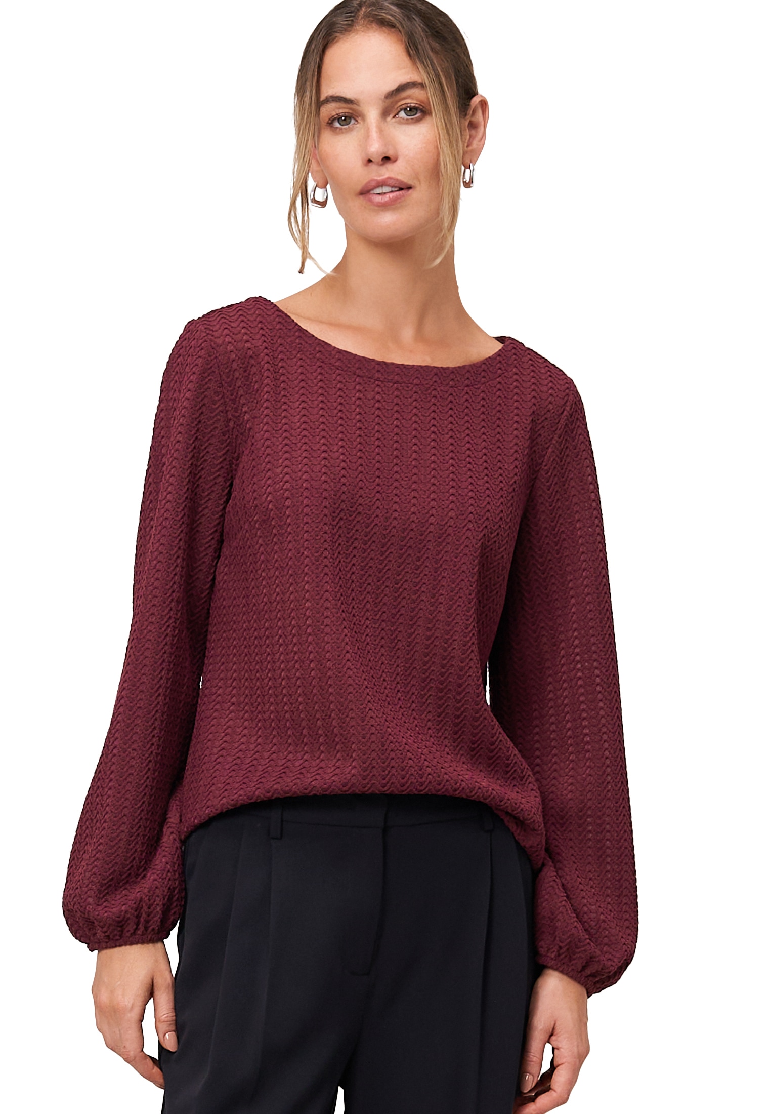 Zero Langarmshirt »Strukturshirt mit Rundausschnitt«
