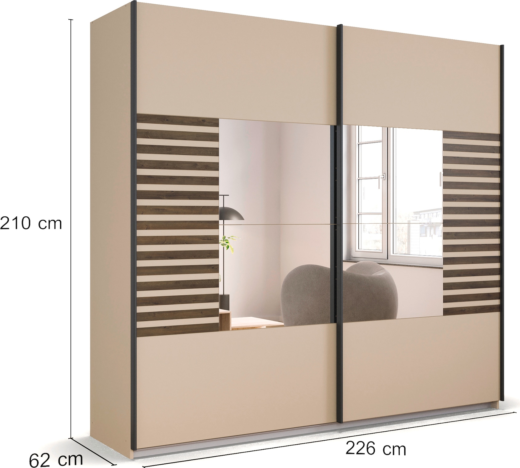 rauch Schwebetürenschrank »Kleiderschrank Schrank Garderobe Schlafzimmerschrank BAREA«, Front- Auflage in moderner Lamellen-Optik und Spiegel MADE IN GERMANY