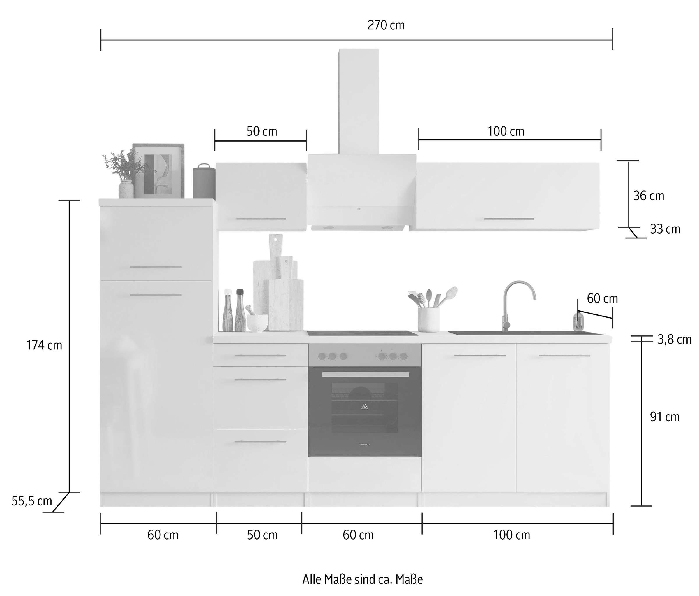 RESPEKTA Küche »Amanda« Breite 270 cm, mit Soft-Close, exklusiver Konfiguration für OTTO