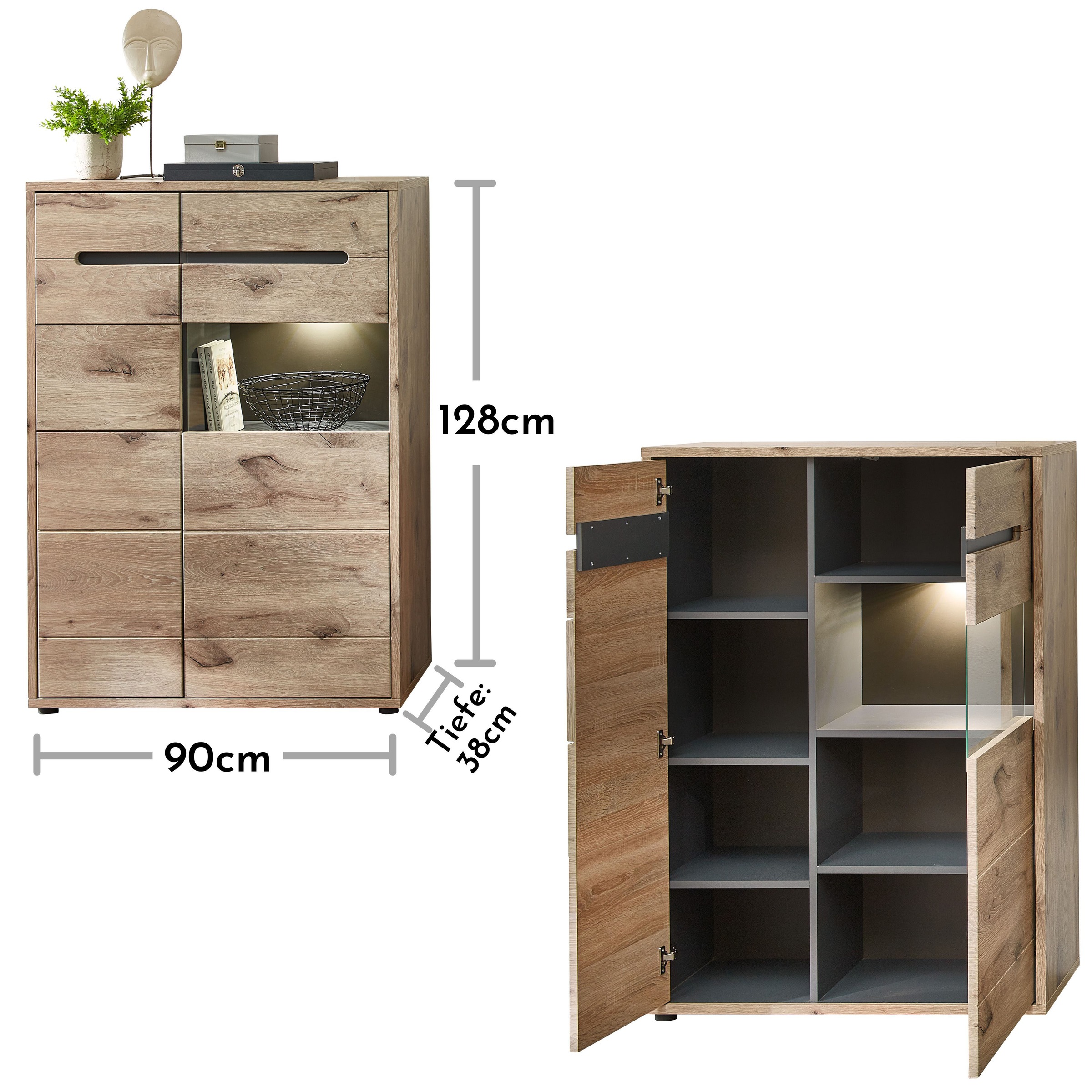 Innostyle Vitrine »BELLANO«, Viking Oak Nature