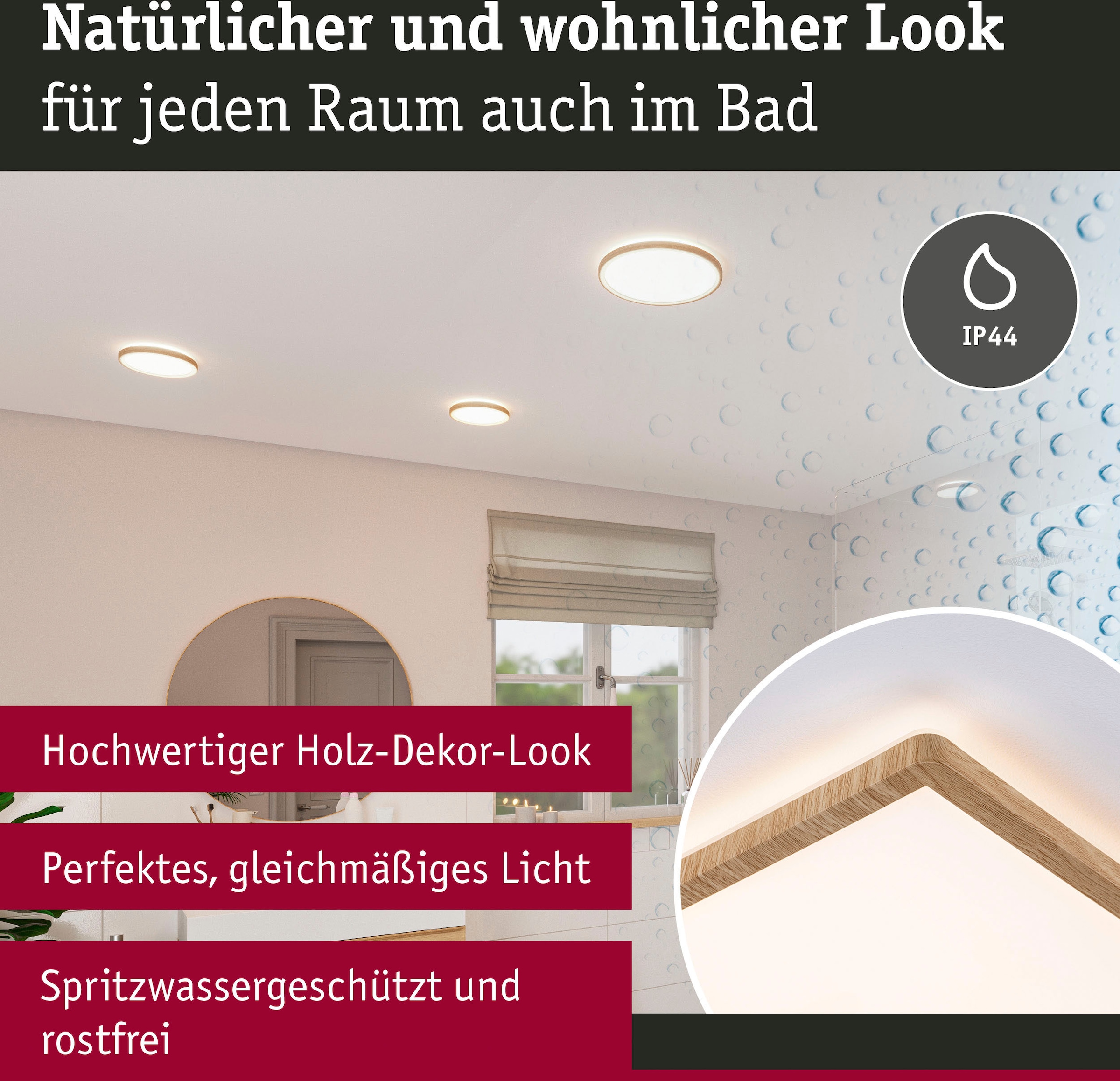 Paulmann LED Panel »Atria Shine 22W 3000K 580x200 Eiche Kunststoff IP44«, 1 flammig, Hintergrundbeleuchtung