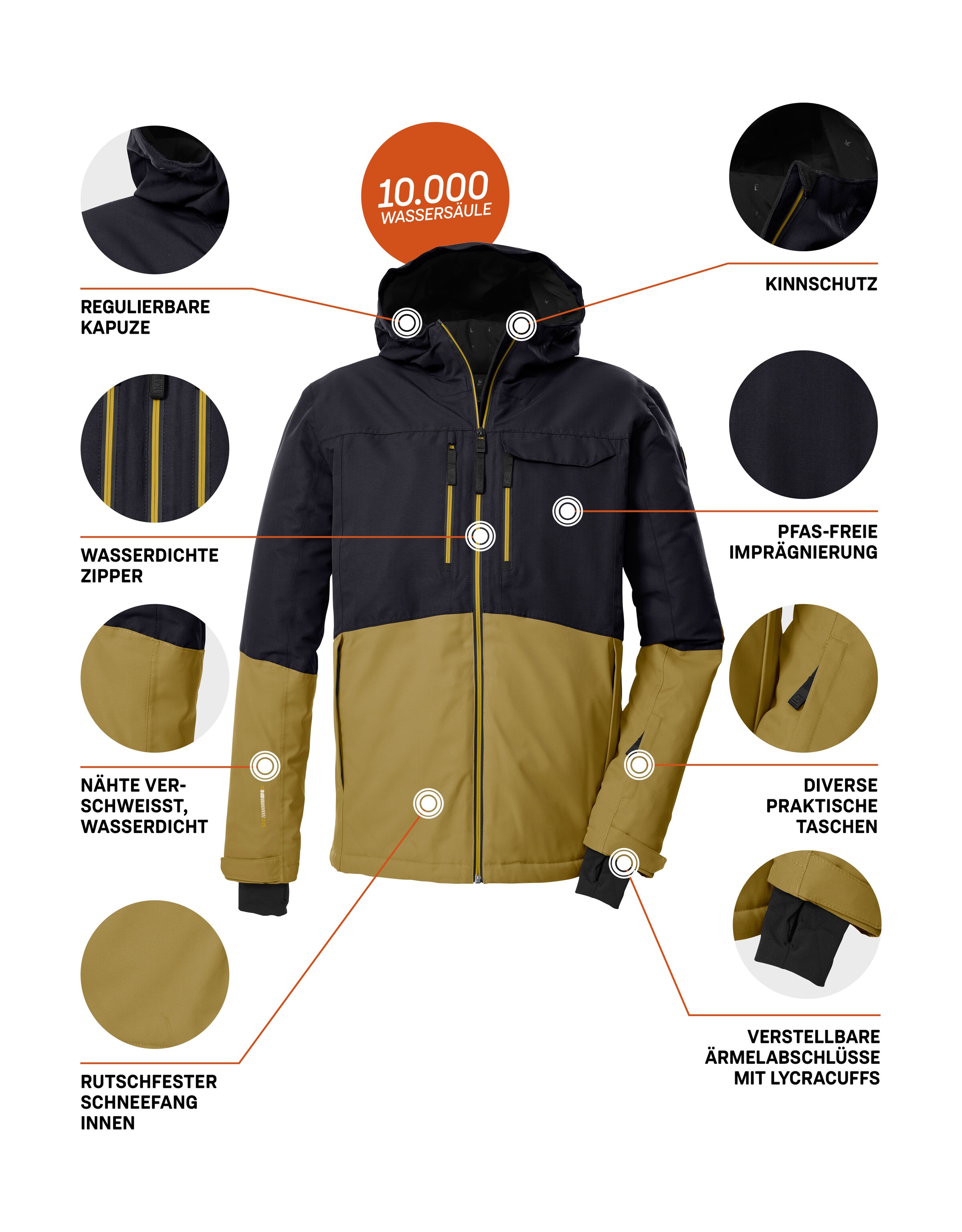 Killtec Skijacke »KSW 53 MN SKI JCKT«, Skijacke: wasserdicht, atmungsaktiv, Colourblock, viele Taschen