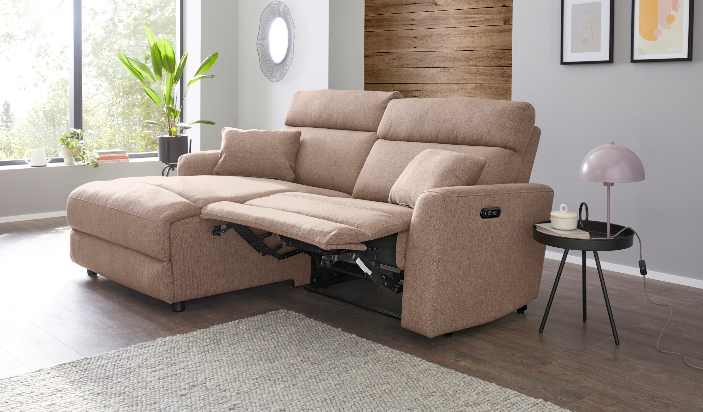 INOSIGN Ecksofa »JENNA, L-Form, 209cm, manuelle u. elektrische Funktion, mit USB A/C,«, Liegefunktion 105°-150°, Federkern, Struktur fein
