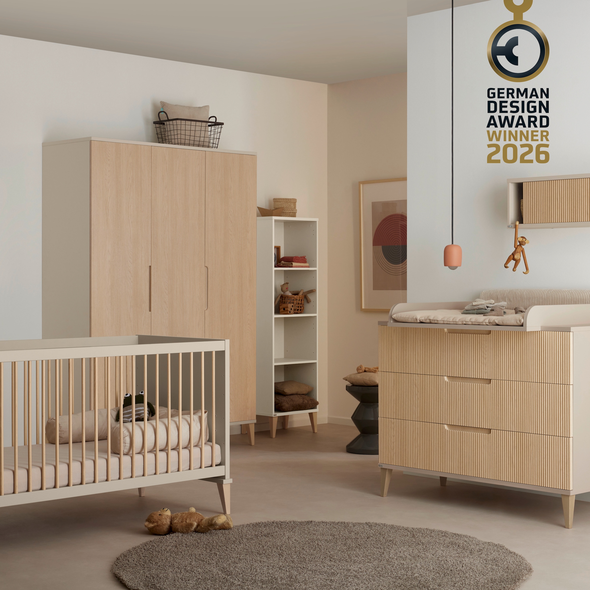 PAIDI Babybett »JONTE 70x140cm in Beige, umbaubares Kinderbett mit Massivholz« Gitterbett 4-fach höhenverstellbar, entnehmbare Sprossen, Juniorbett