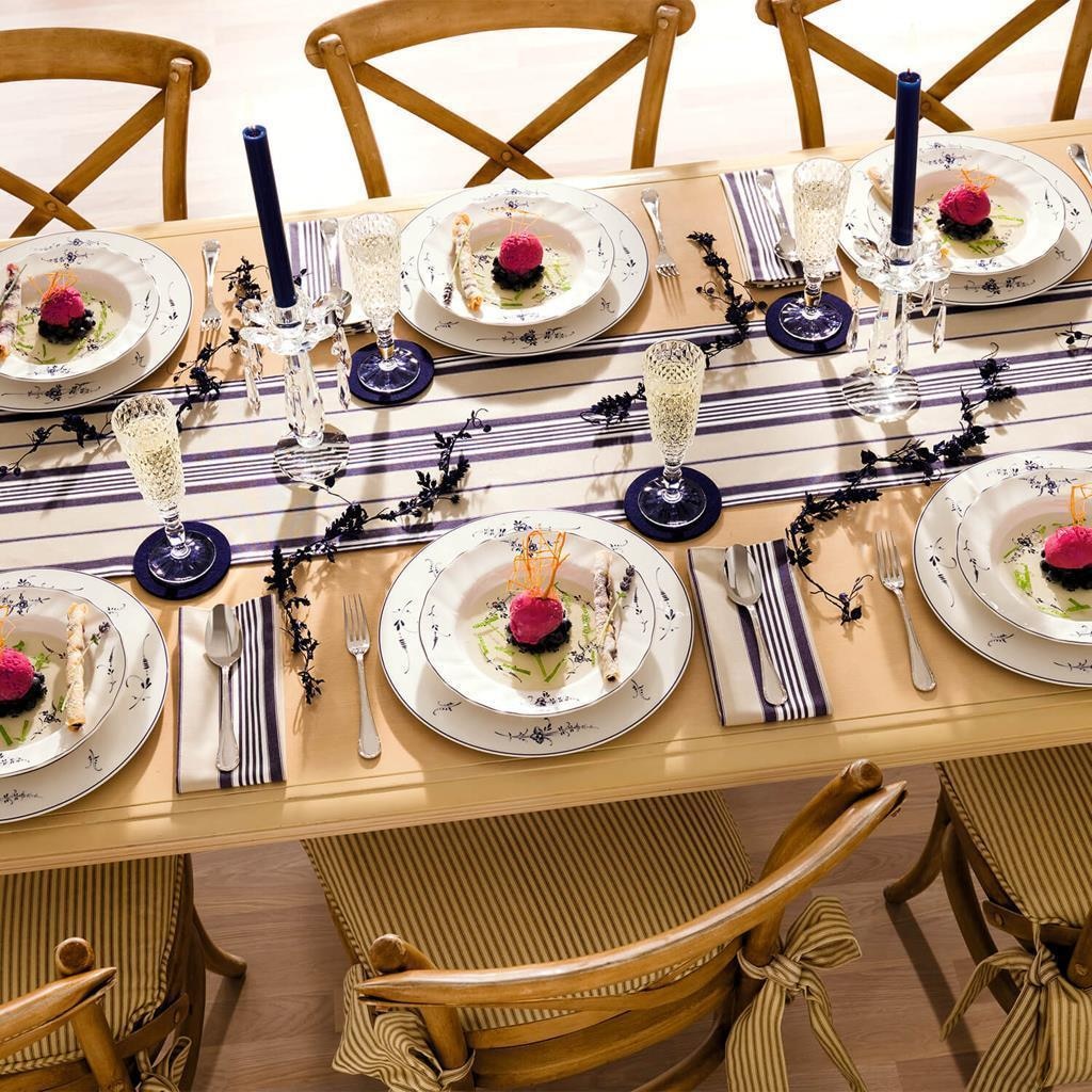 Villeroy & Boch Geschirr-Set »Kombiservice Vieux Luxembourg 30er Set weiß-blau« Spülmaschinengeeignet, Mikrowellengeeignet