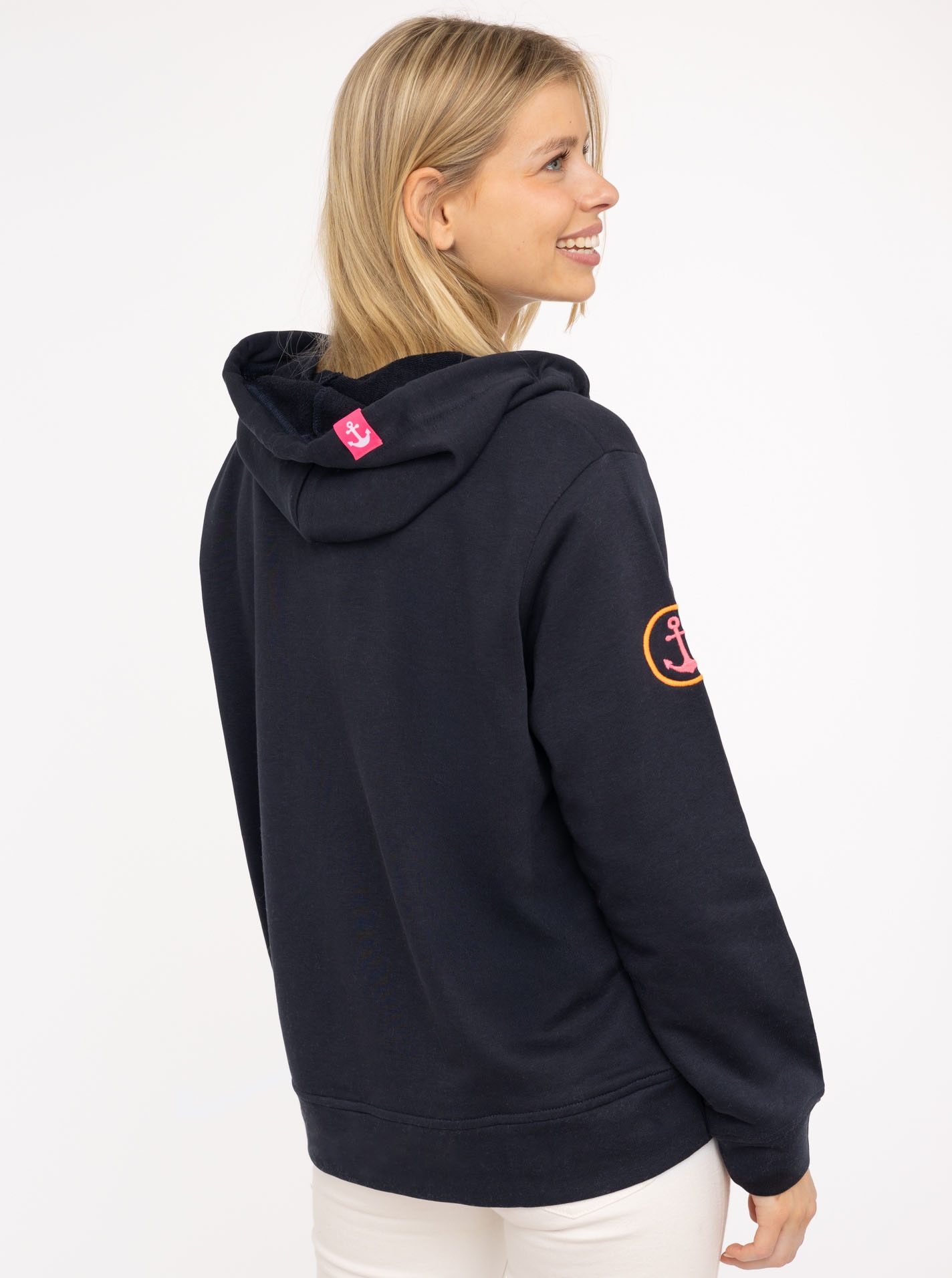 Zwillingsherz Hoodie »"Moin Moin Moin"«, V-Ausschnitt, bunte Stickerei, Kapuze, Kordelzug