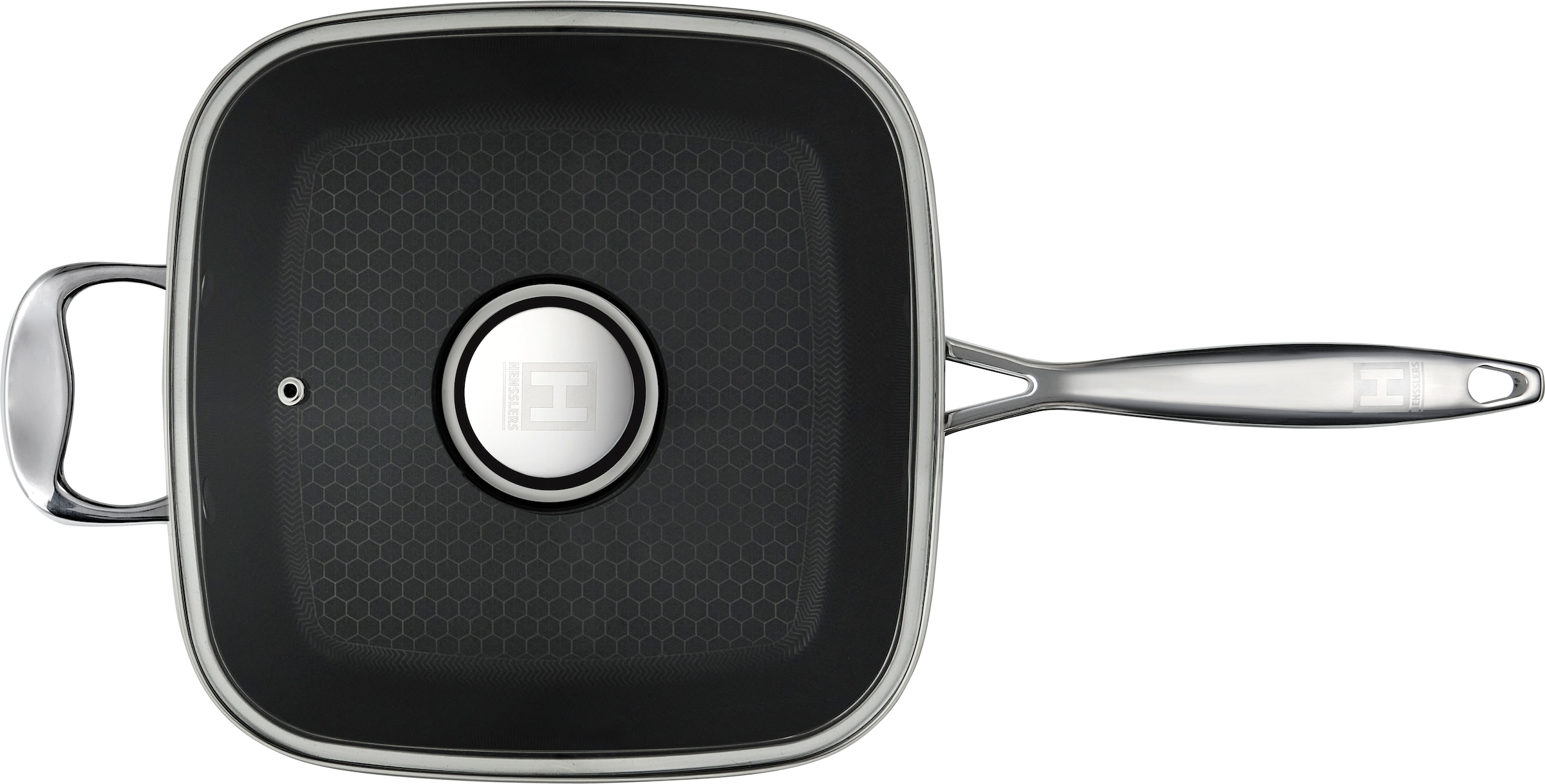 HENSSLERS Servierpfanne »HENSSLERS Edelstahl Viereck-Hochrandpfanne mit Glasdeckel« Edelstahl 4 Stk. tlg. inklusive Dünst- und Grilleinsatz