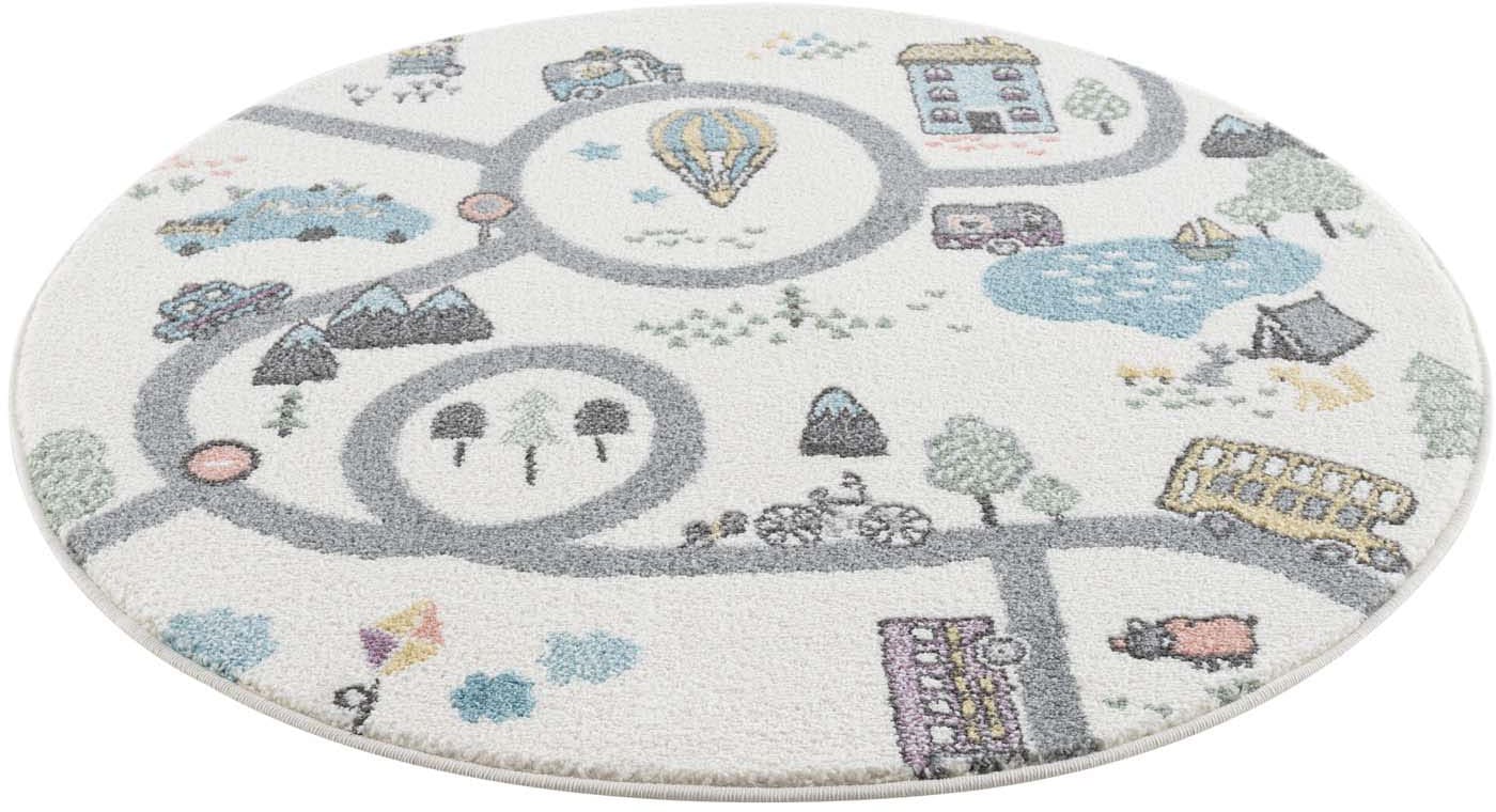 Carpet City Weicher Flor, Pflegeleicht, Auto, Kinderteppich »Anime9376«, Kinderzimmer rund, Straßen-Spiel-Teppich