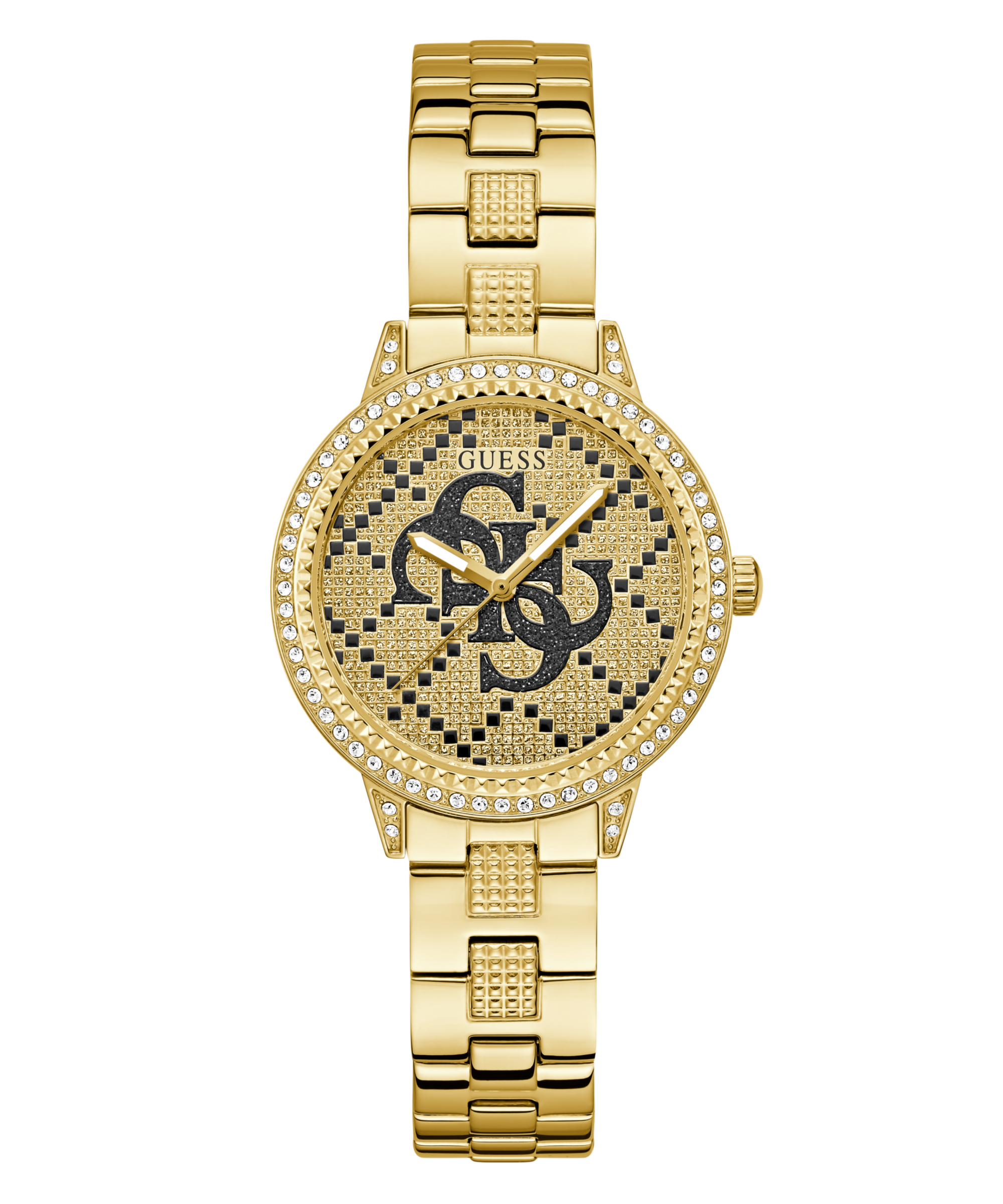 Guess Quarzuhr »G LACE« Armbanduhr, Damenuhr, Edelstahlarmband, Kristallsteine