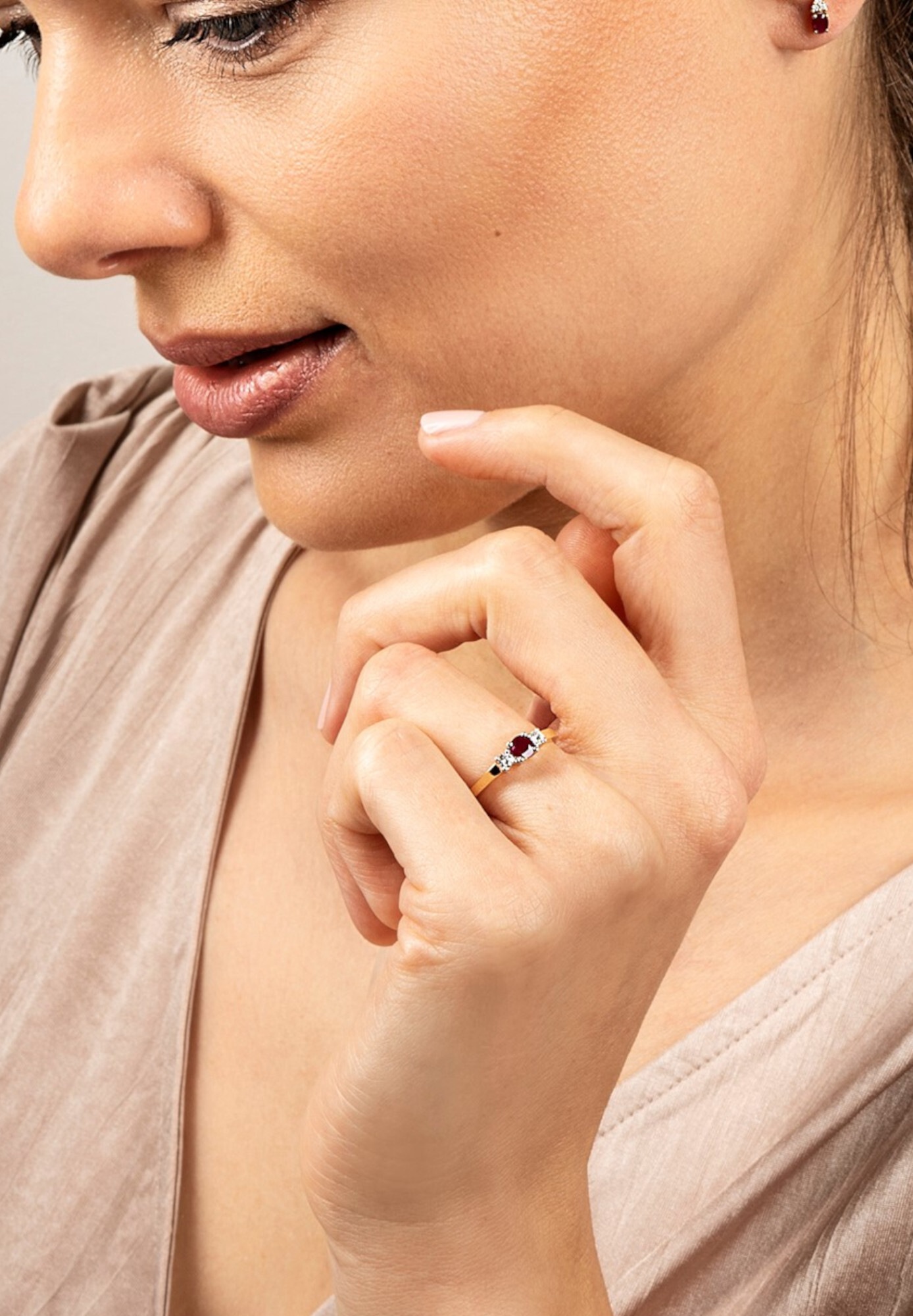 ONE ELEMENT Diamantring »0,11 ct Diamant Brillant Rubin Ring aus 585 Gelbgold«