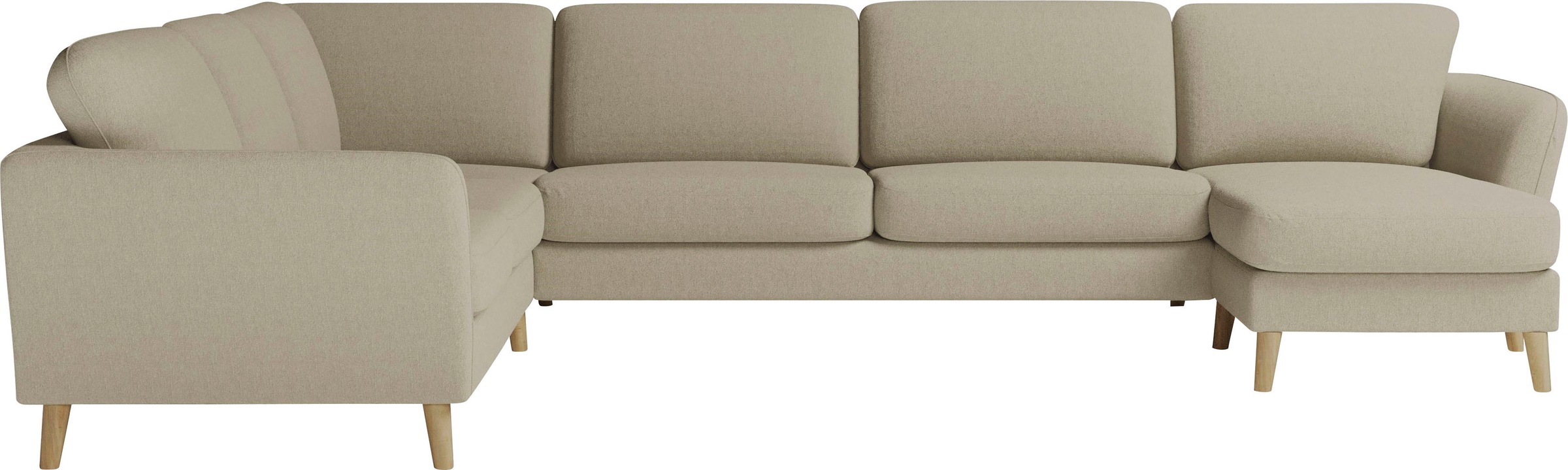 Home affaire Wohnlandschaft »MARSEILLE XXL 349cm, U-Form, Ottomane rechts/links wählbar«, Massivholzbeine Eiche, Landhausstil, Wellenunterfederung