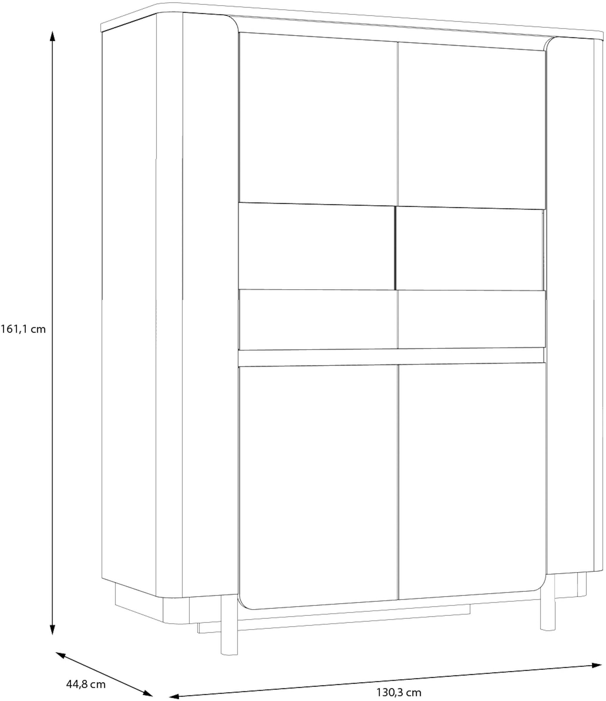 FORTE Vitrine »Vodol«, Highboard, Glatüren, abgerundete Kanten