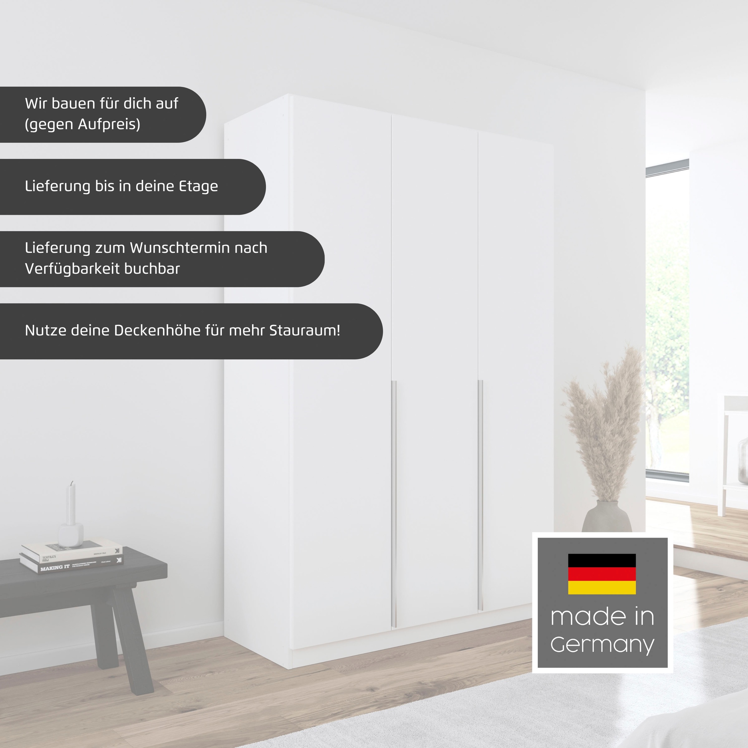 rauch Drehtürenschrank »Kleiderschrank Schrank Garderobe AGORDO TOPSELLER Schlafzimmer«, (in zwei Griff-Farben, Breiten 91-360 cm, Dekor- oder Hochglanzfront), durchdachte Innenausstattung, in 7 Breiten und 2 Höhen MADE IN GERMANY