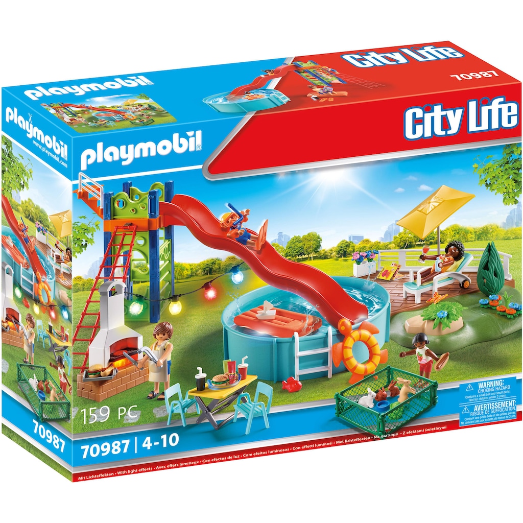 Playmobil® Konstruktions-Spielset »Poolparty mit Rutsche (70987), City Life«, (159 St.)