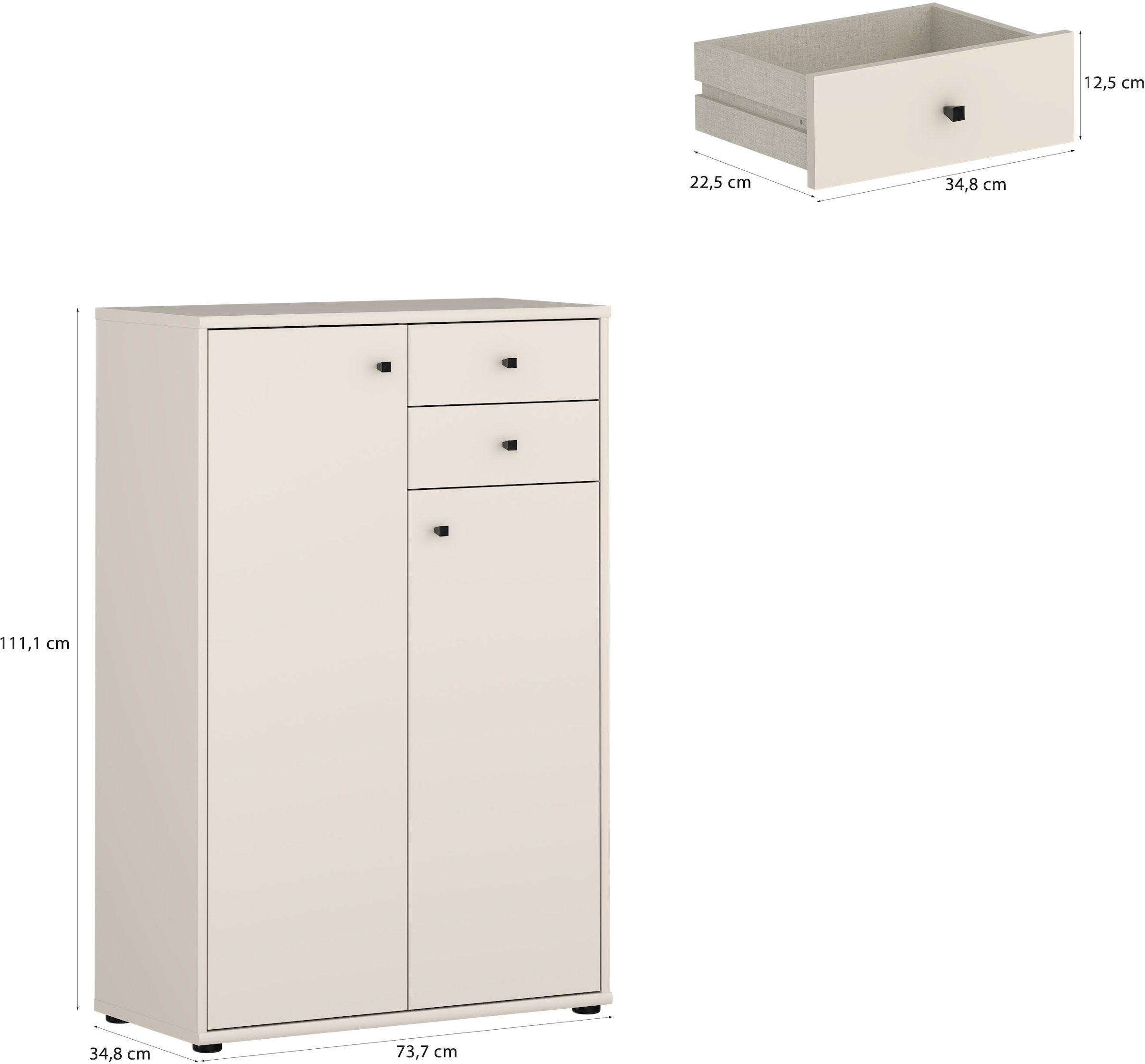 FORTE Kommode »Tempra, Kommode, 2 Türen, 2 Schubkästen, viel Stauraum« B/H/T 73,7/111,1/34,8 cm