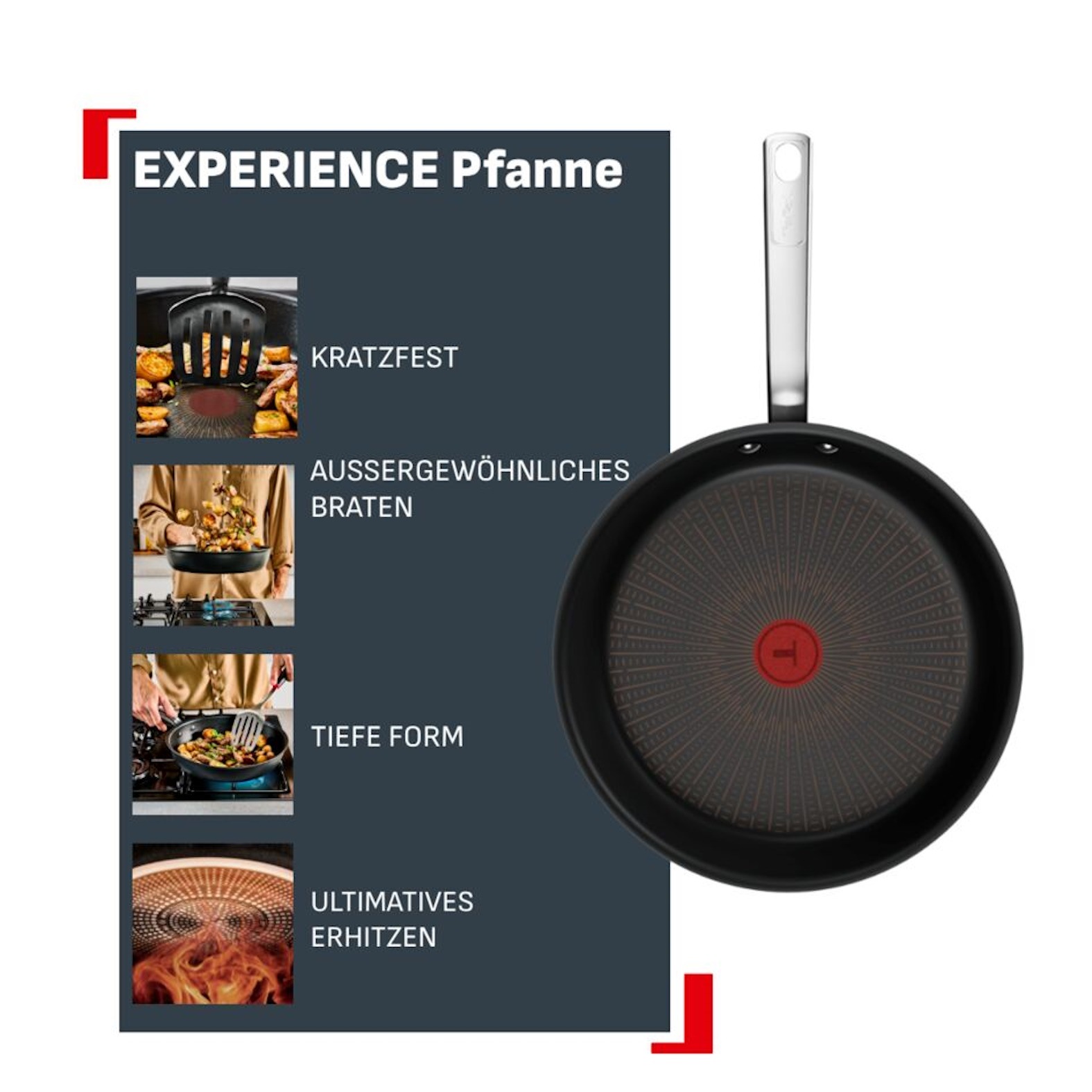 Tefal Bratpfanne »Experience Unbreakable« Aluminium 1 tlg. FusionCore Antihaftversiegelung, Induktion, Temperaturanzeiger