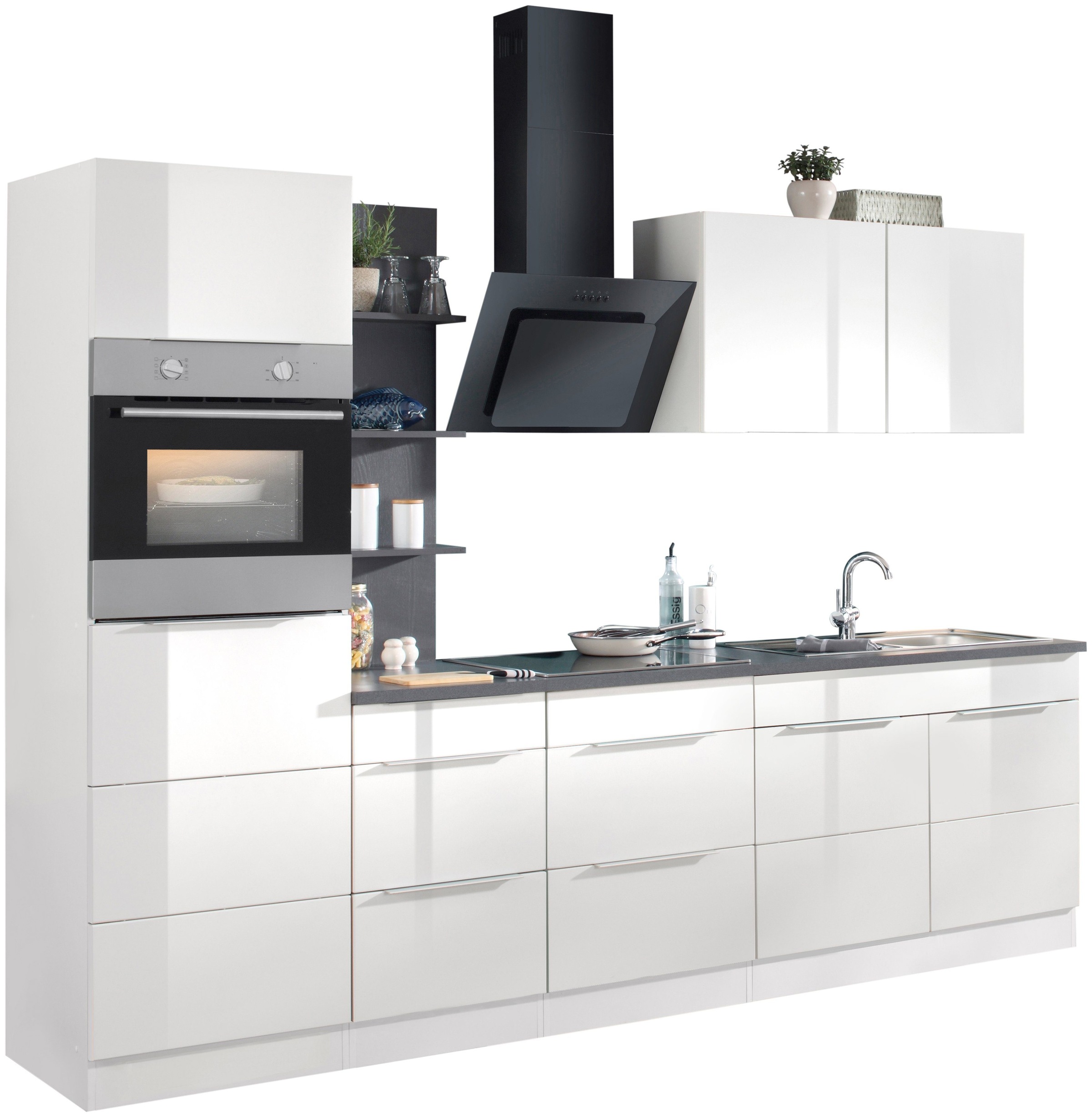 KOCHSTATION Küchenzeile »KS-Brindisi Breite 270 cm«, wahlweise mit E-Geräten und Induktion, mit MDF-Fronten und Regal