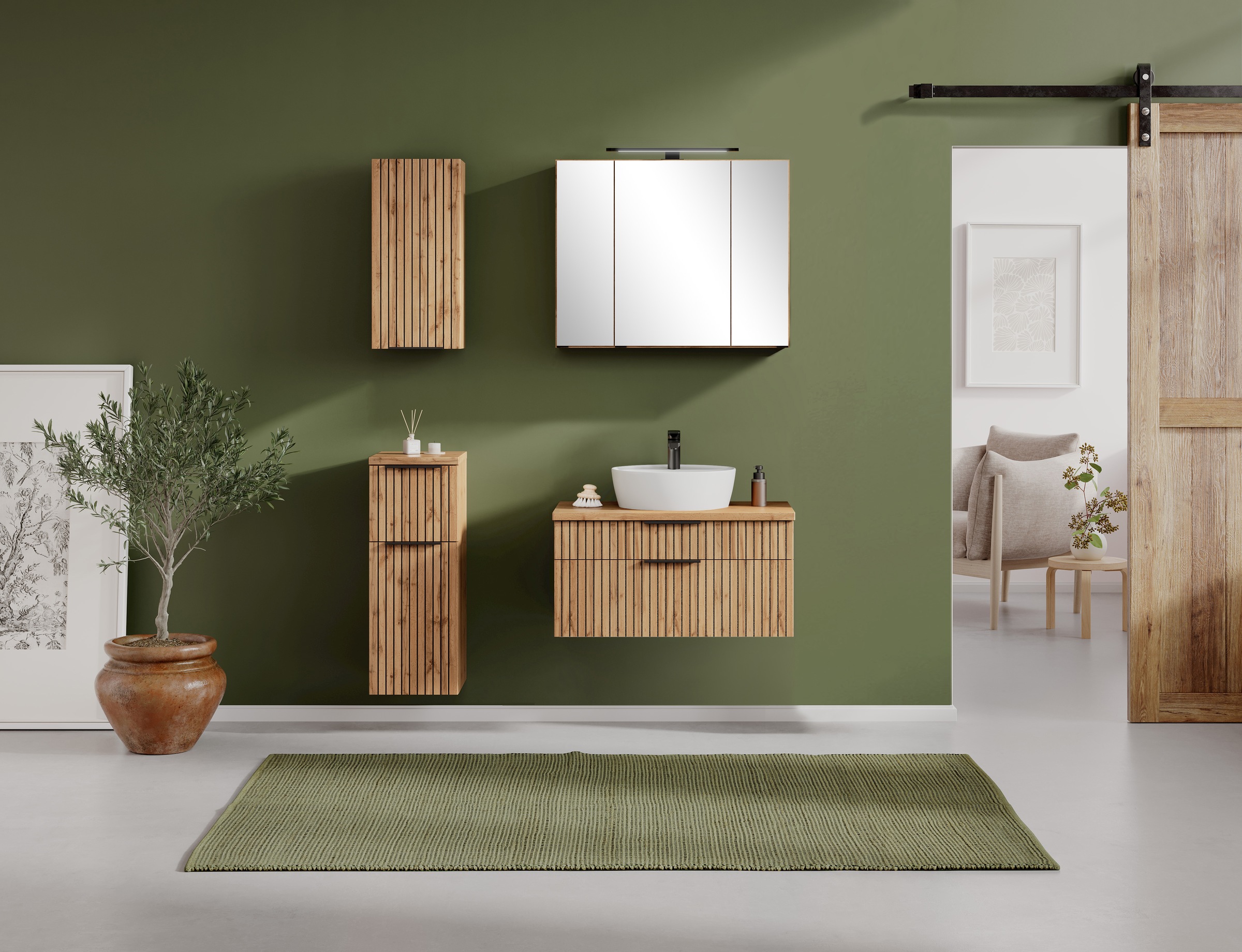 welltime Badmöbel-Set »Welltime, Carlton Waschtisch-Set, 80 oder 120 cm, gestreift«, (2 St.)