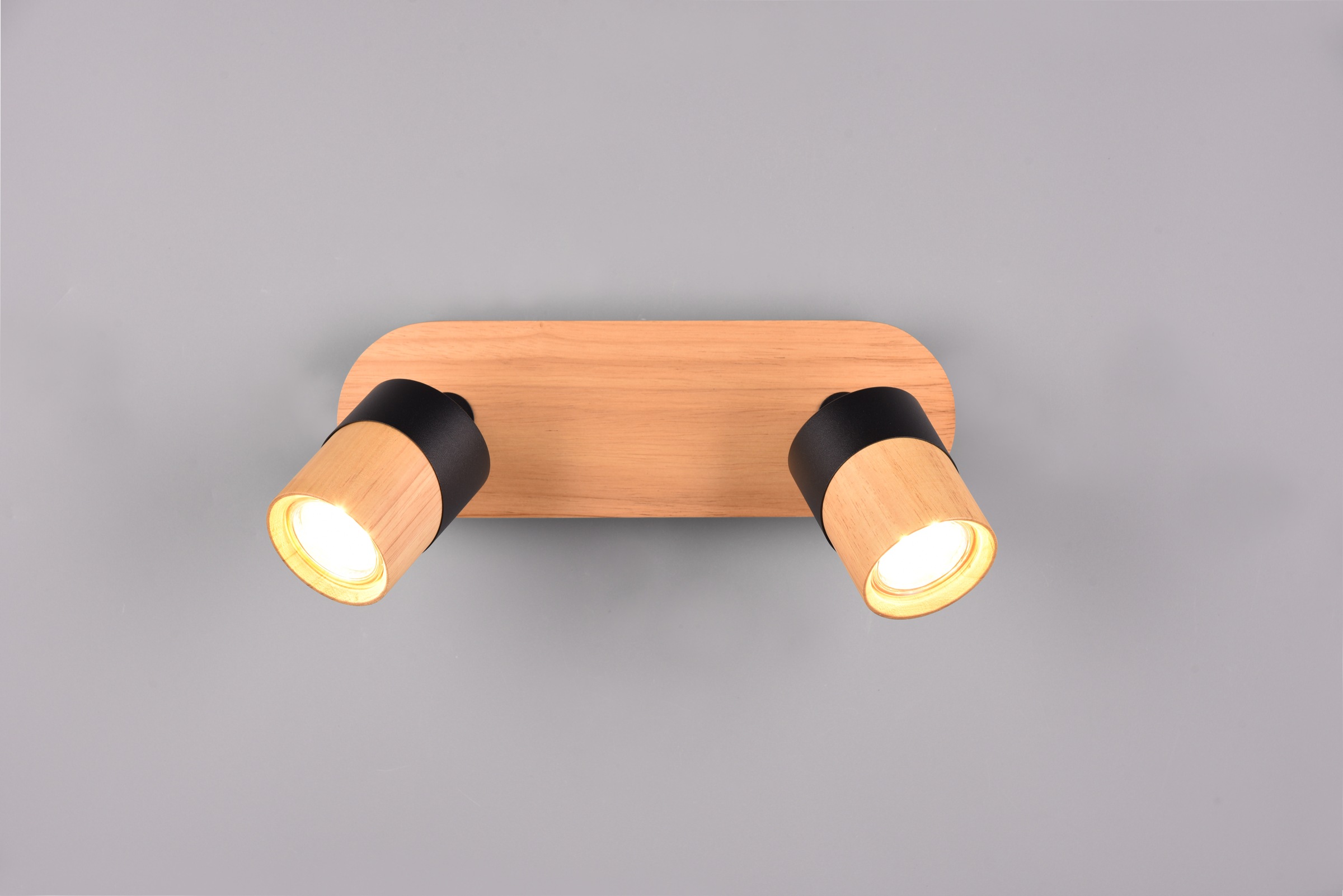TRIO Leuchten Deckenstrahler »ARUNI, Spot 2-flammig Wandspot Deckenspot exkl 2x GU10 max 10W«, 2 flammig, Leuchtmittel GU10 | Leuchtmittel wechselbar, Deckenstrahler mit Materialmix Holz / Metall für Küche Flur Wohnzimmer