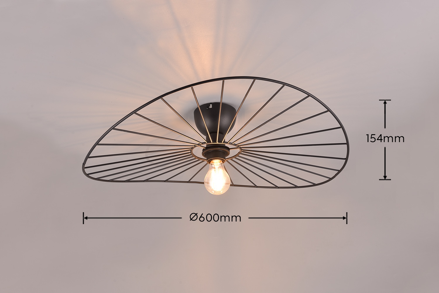 REALITY Leuchten Deckenleuchte »CHAPEAU, Deckenlampe exkl 1xE27 max 40W Ø60cm Schlafzimmer Deckenlampe«, 1 flammig, Leuchtmittel E27 | Leuchtmittel wechselbar, Lampenschirm aus filigranen Metallstreben sorgt für Schatten Effekte