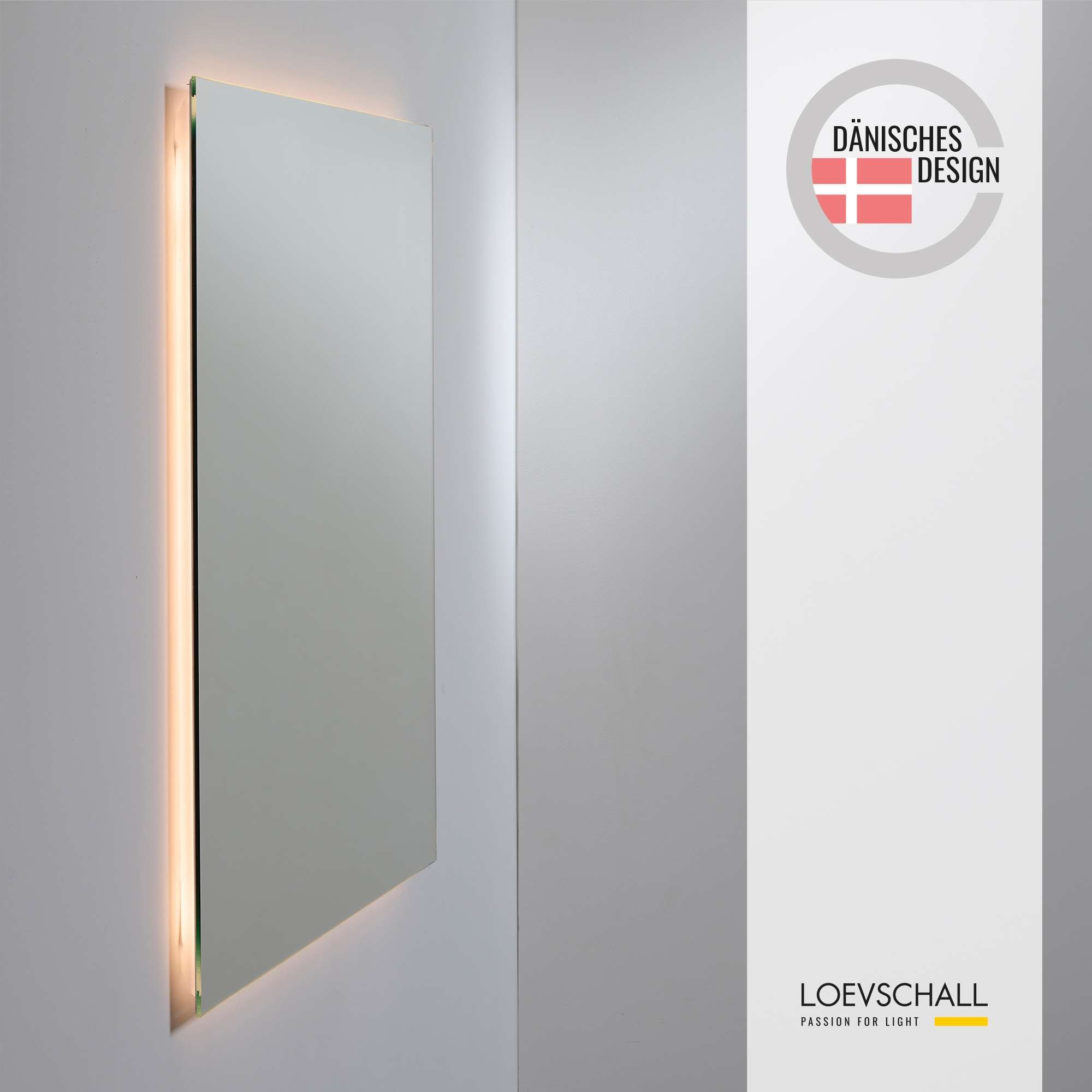 Loevschall LED-Lichtspiegel »Nibe, Spiegel mit LED-Hintergrundbeleuchtung, Quadratischer Spiegel«, Natürliches warmweißes Licht, Einfache Montage, Dänisches Design