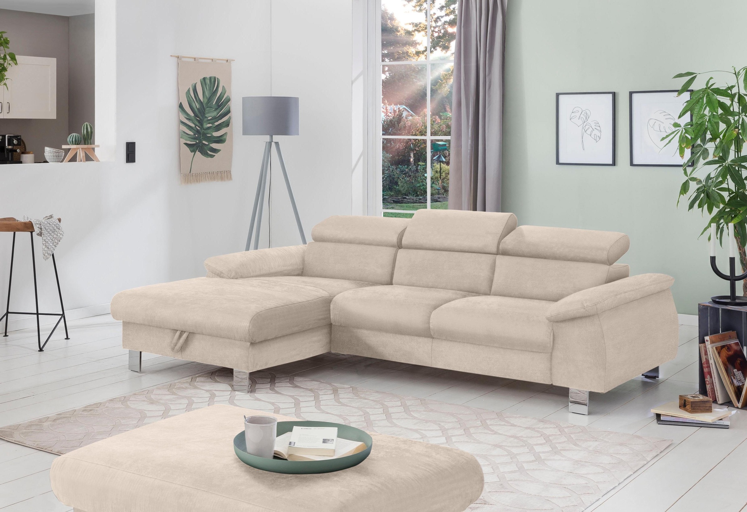 COTTA Ecksofa Komaris, Ecksofa, wahlweise mit RGB-LED-Beleuchtung und Bettfunktion/Bettkasten