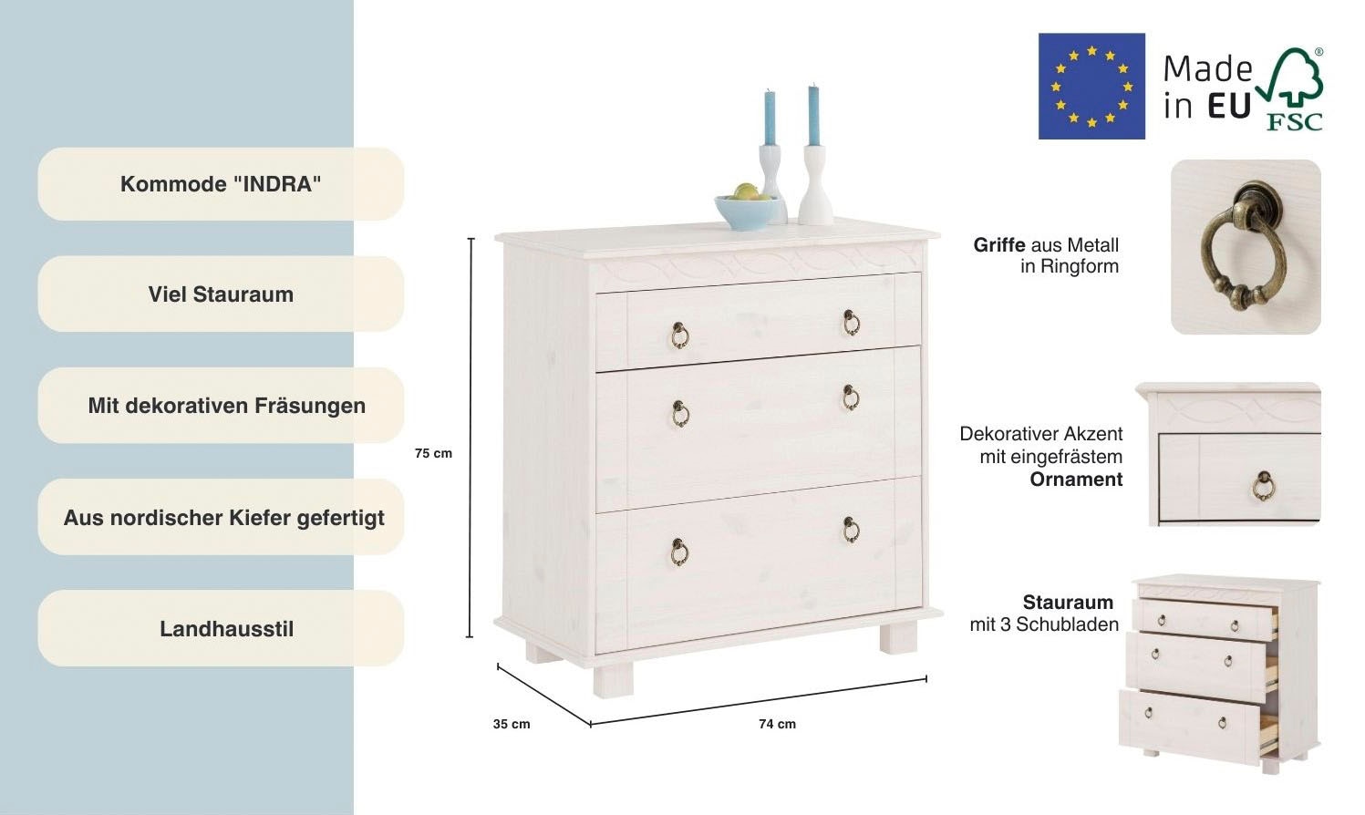 Home affaire Kommode »Indra« 74 cm breit