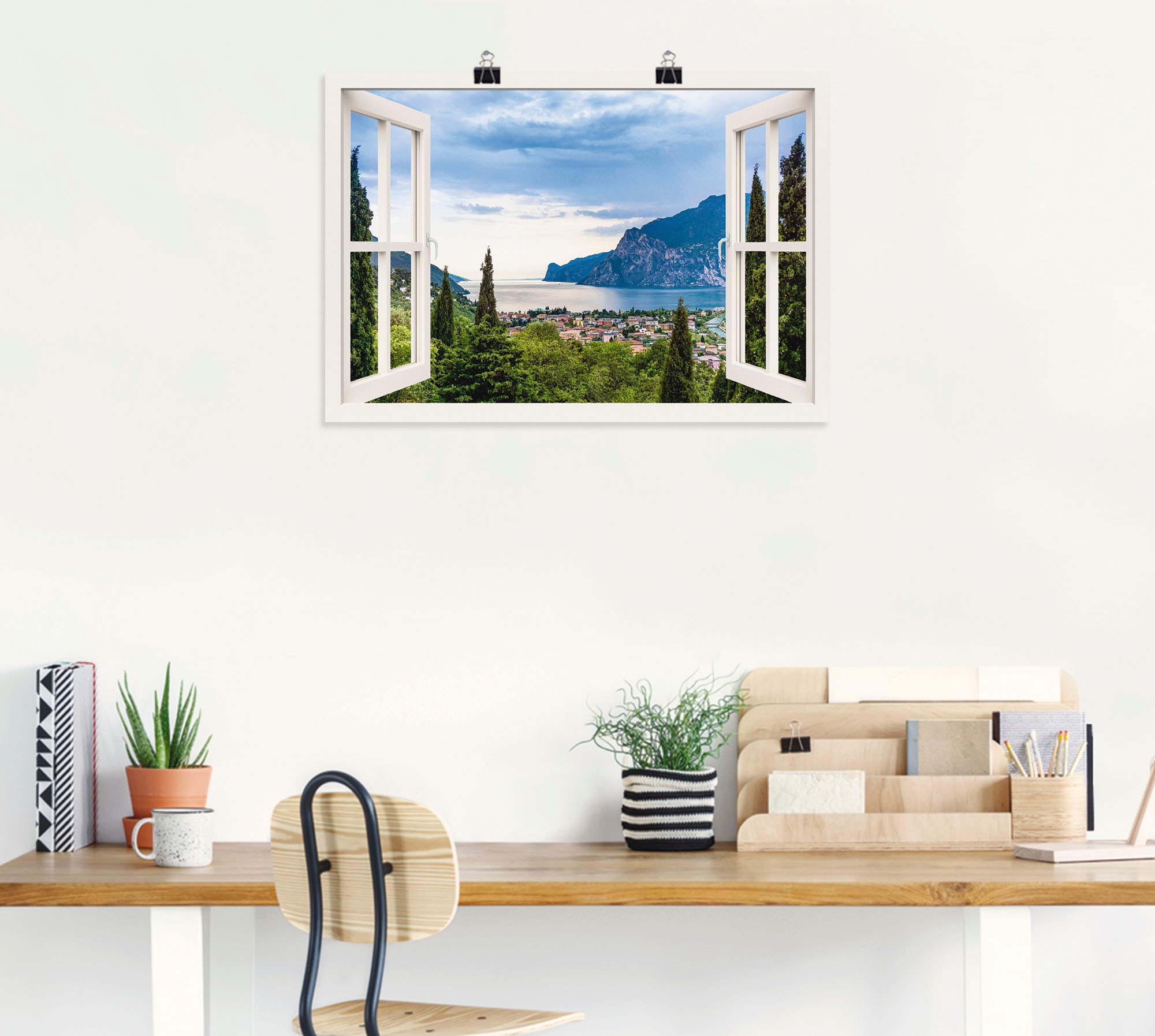 Artland Poster auf Seebilder, versch. oder St.), Rechnung Fenster«, durchs kaufen »Gardasee Leinwandbild, Wandbild Wandaufkleber (1 in Größen weiße als Alubild,