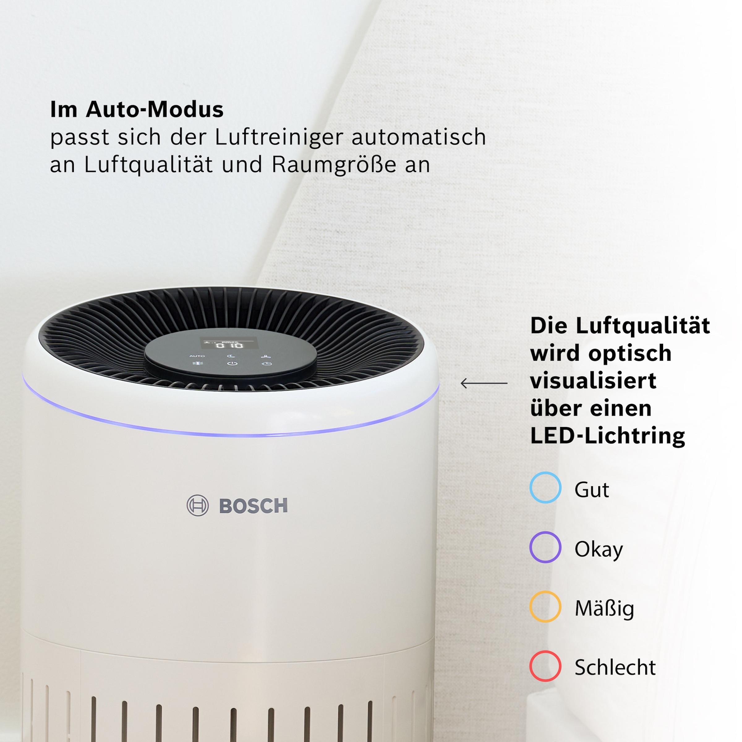 BOSCH Luftreiniger »Air 4000, filtert über 99% der Schadstoffe« für 62 qm Räume mit 3-in-1 Luftfilter, Automatik- und Ruhemodus