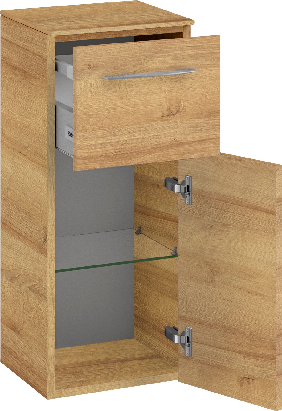Saphir Badezimmer-Set »Cassca Sprint 4-teilig Mineralmarmor-Waschtisch mit LED-Spiegelschrank«, (5 St.), Midischrank, Unterschrank, inkl. Türdämpfer, 5 Türen, 5 Schubladen