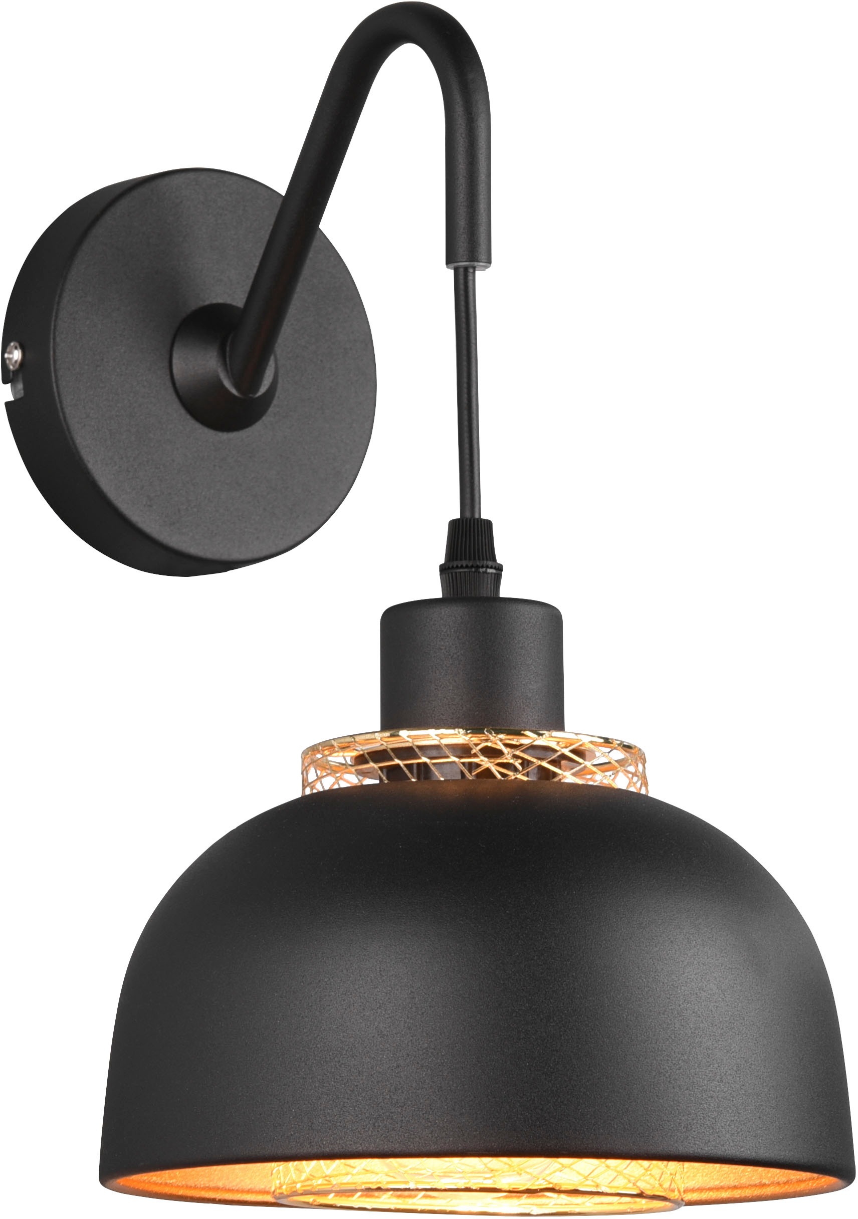 REALITY Leuchten Wandleuchte »Punch«, 1 flammig, Leuchtmittel E27 | ohne Leuchtmittel, Industrie-Look mit Doppelschirm schwarz-gold, exkl 1xE27 max 40W