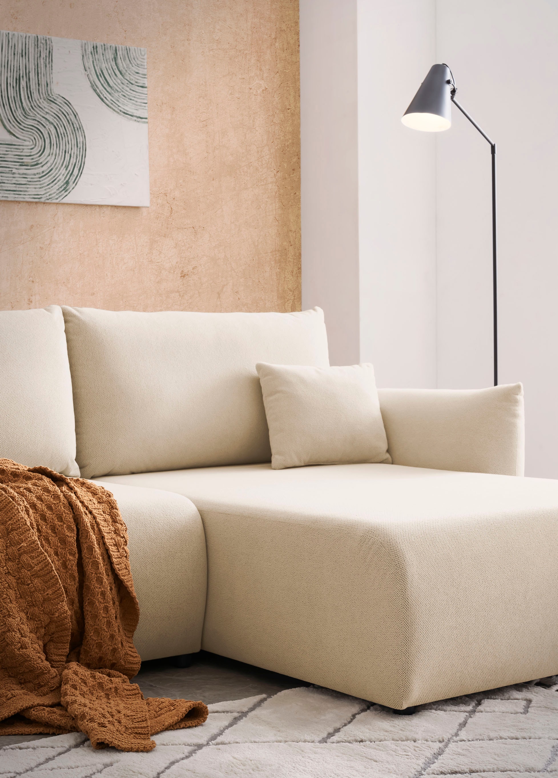 INOSIGN Ecksofa »MAVAS Schlafsofa mit Bettkasten, L-Form,«, ca.257/127cm (Liegefläche 212/145 cm), Cord, Chenille, Struktur