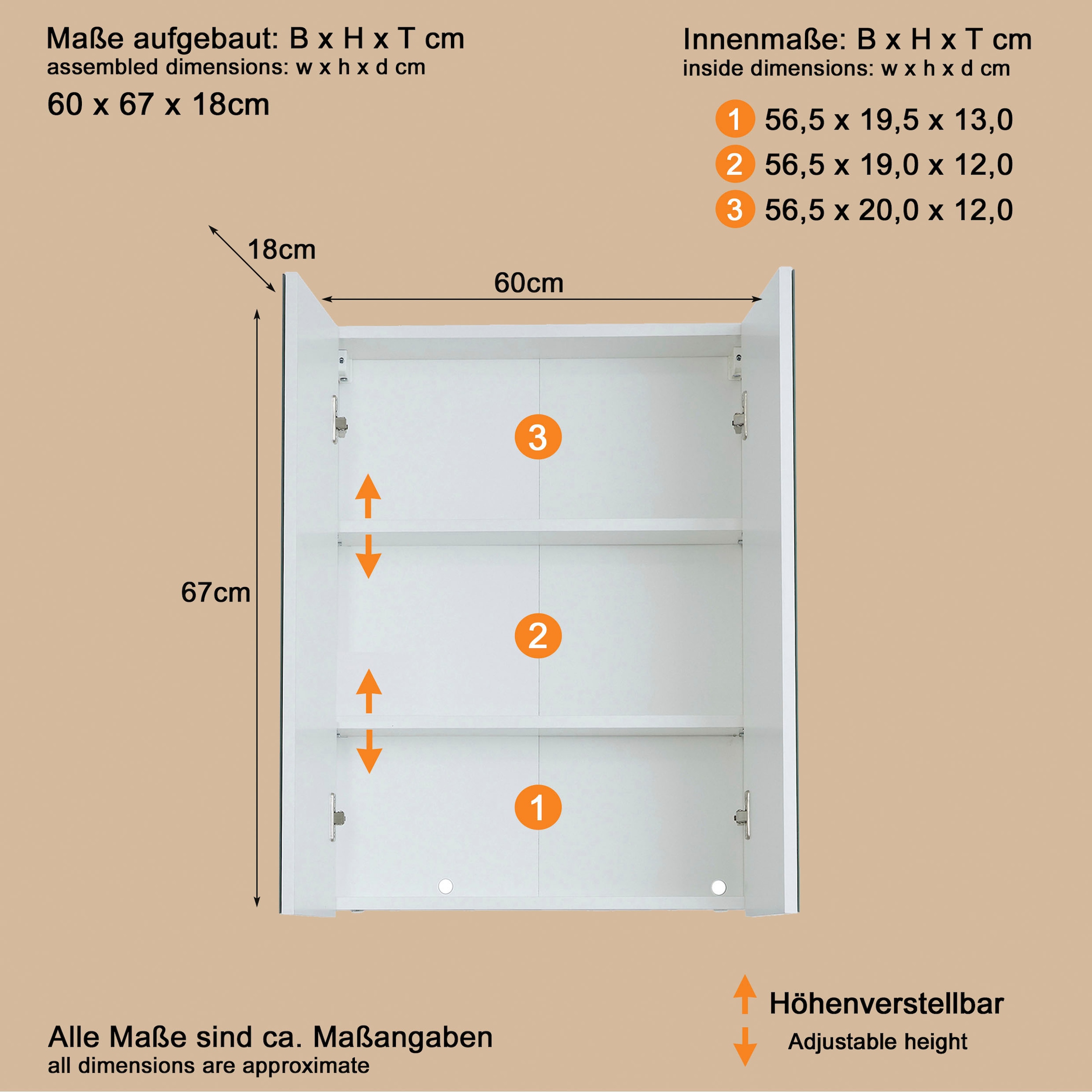 welltime Spiegelschrank »Sovana« Badschrank wahlweise mit oder ohne Beleuchtung - (B/T/H) 60/18/67 cm